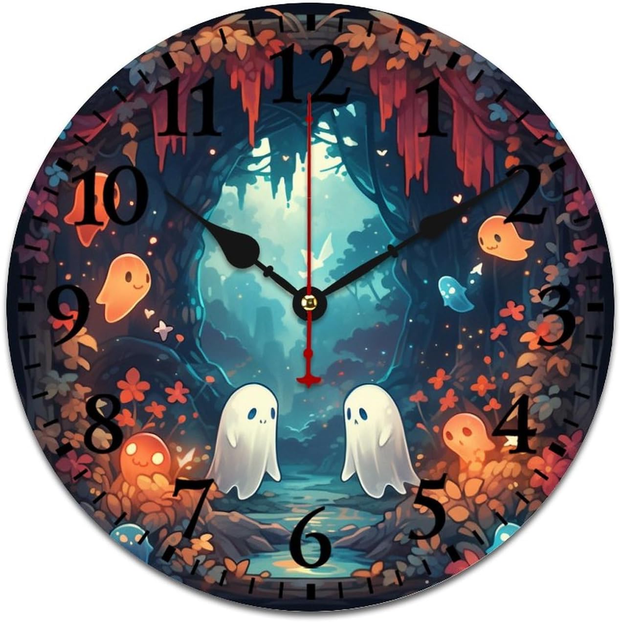 Ghosts and Pumpkin Wall Clocks Rustic Halloween Indoor Wall Clocks Silent & Non-Ticking Bedroom Living Room Home Decor Arabic Numbers 16 Inch Round Halloween Birthday Gift for Friends Family