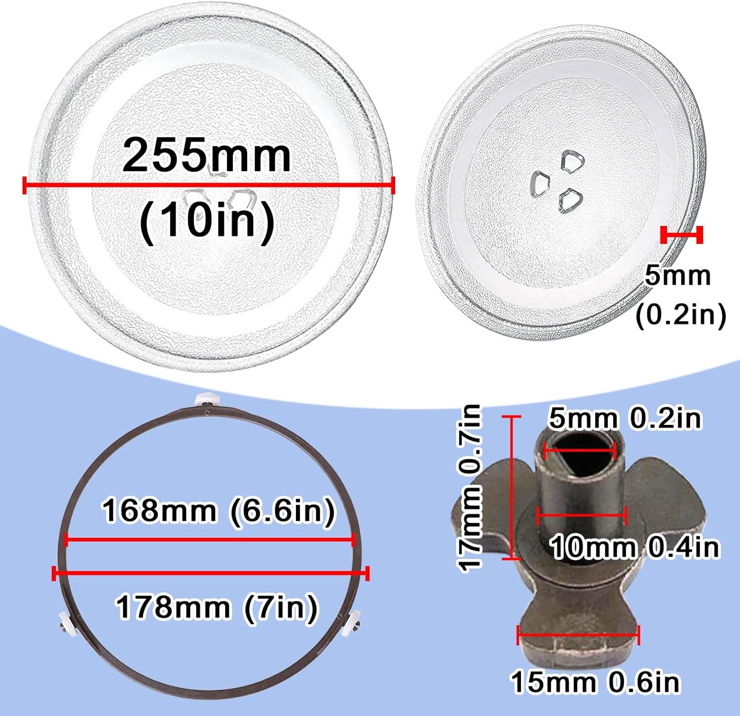 Universall Microwave Glass Turntable Plate, 9.6" 10" 12.4" Round Microwave Glass Plate, 0.2" Thick, Microwave Glass Tray With Microwave Turntable Coupler And Ring, Replacement Accessories ( Color : Cl
