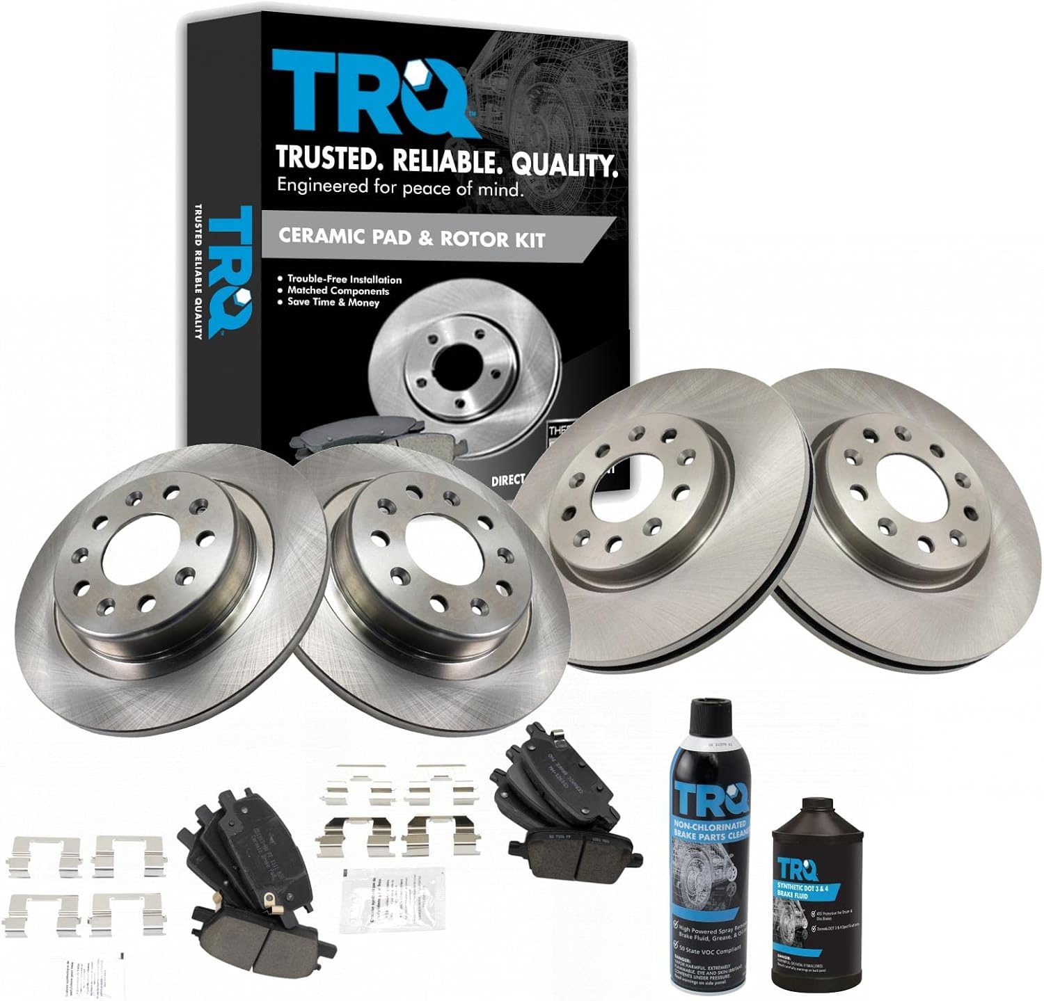 TRQ Front and Rear Brake Pad & Rotor Kit Brake Chemical Kit Brake Pads Brake Rotor Ceramic Compatible with 2016-2019 Chevrolet Malibu