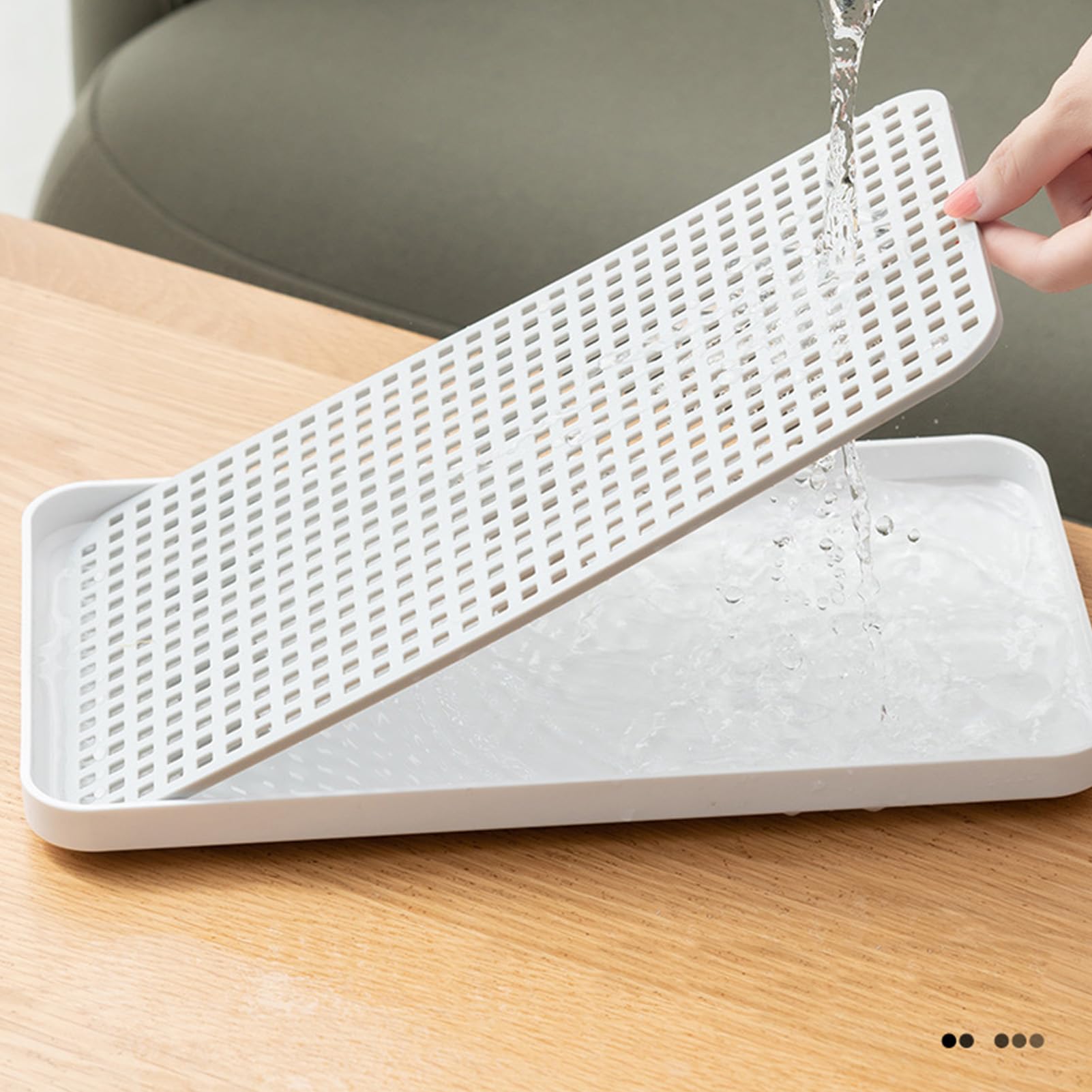 Dish Drainers for Kitchen Counter, Dish Drain Tray Kitchen Dish Drying Rack with Drainboard 2-Tier Drain Tray Plastic Tea Tray for Cup Bowl Fruit