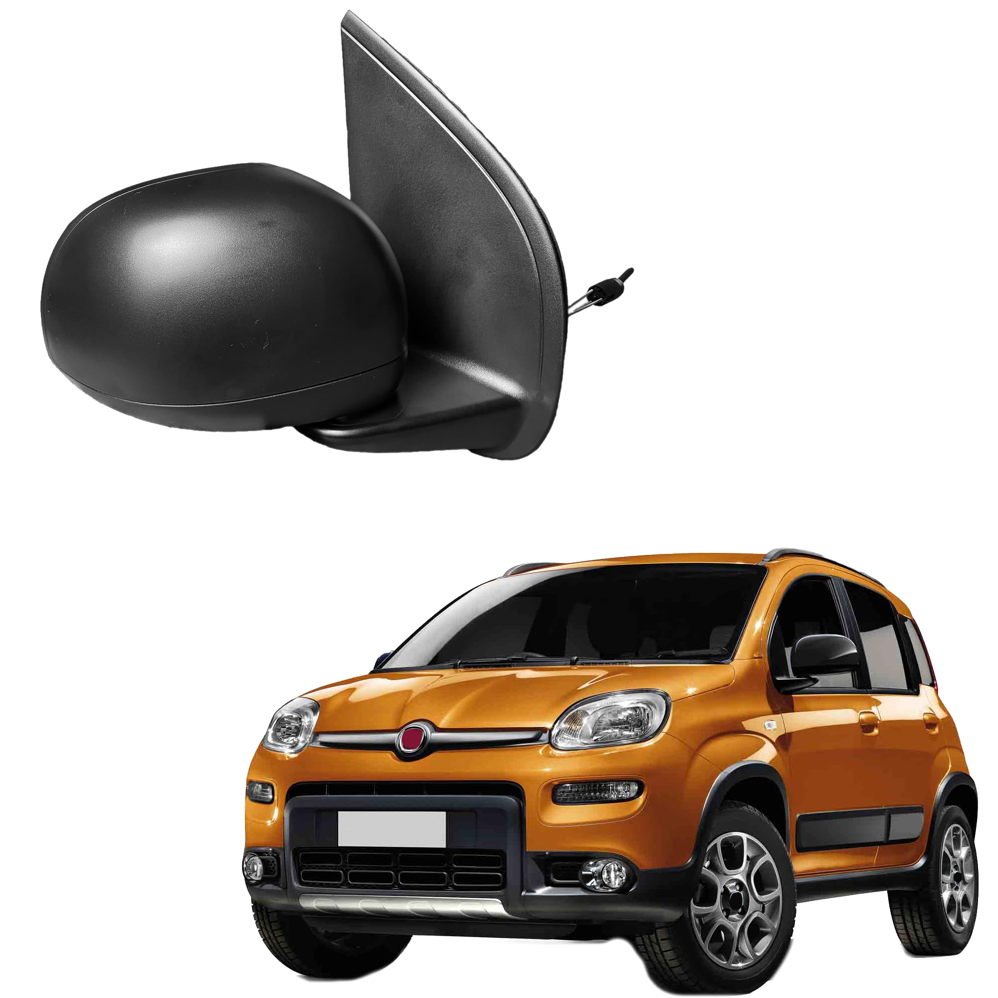 Specchietto Retrovisore Esterno Nero compatibile con FIAT PANDA 2012>. (MANUALE). Vetro cromato e convesso senza riscaldamento. Calotta nera (DESTRO)