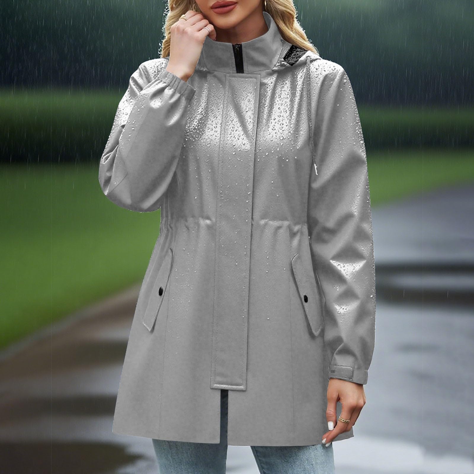 Giacche da donna leggere zip up antivento impermeabili con cappuccio