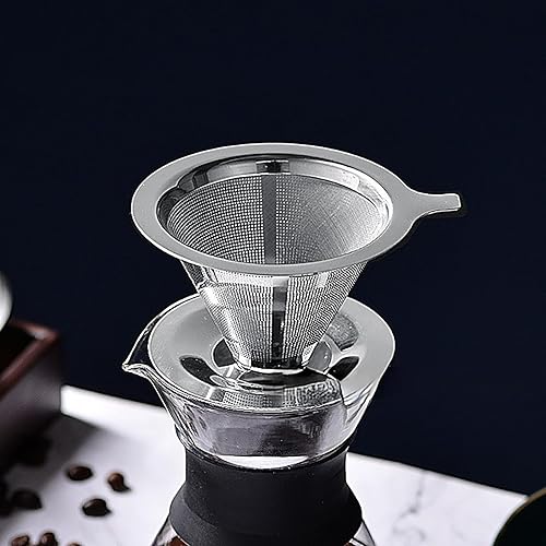 Miniatura 5 de MOSHOU Verter sobre el gotero de café, filtro de café de goteo lento de acero inoxidable, cono de metal, filtro de café reutilizable sin papel de