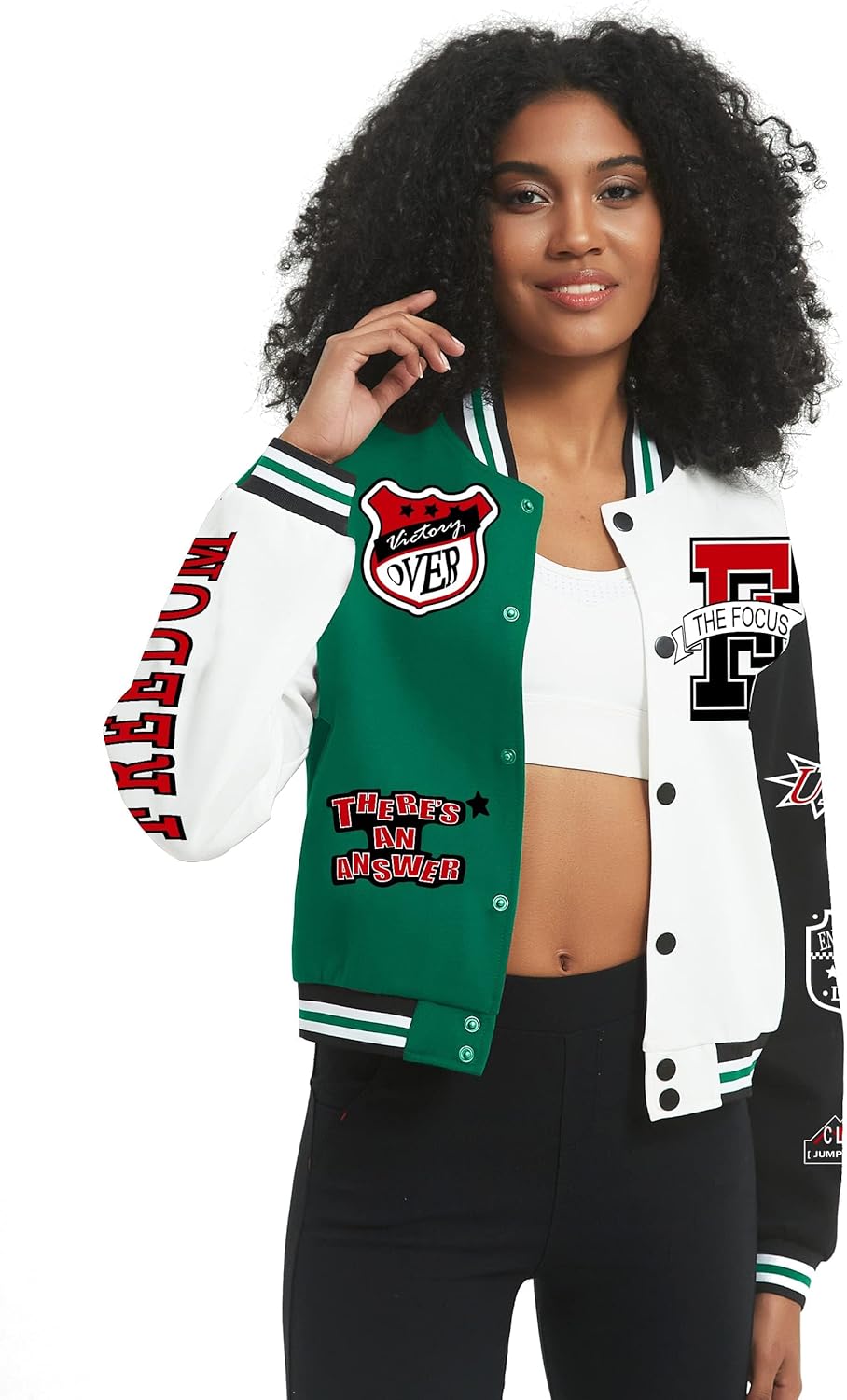 COZYPOIN Women's Varsity Jacket Cropped Letterman Jacket Lightweight Button Down Bomber Racer Baseball Y2K Coats - Image 3