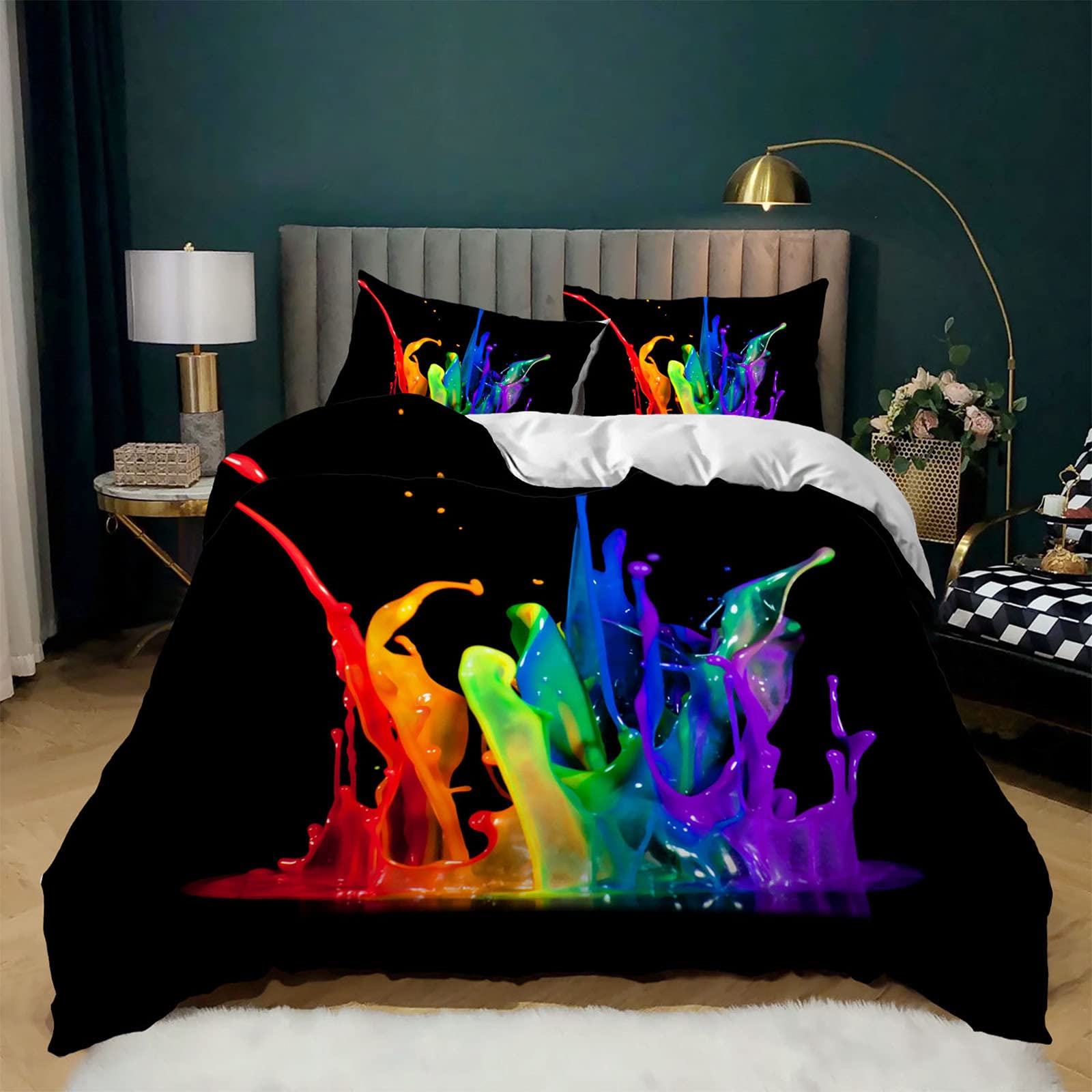 Parure de lit en microfibre imprimée graffiti 3D avec housse de couette 135x200 cm