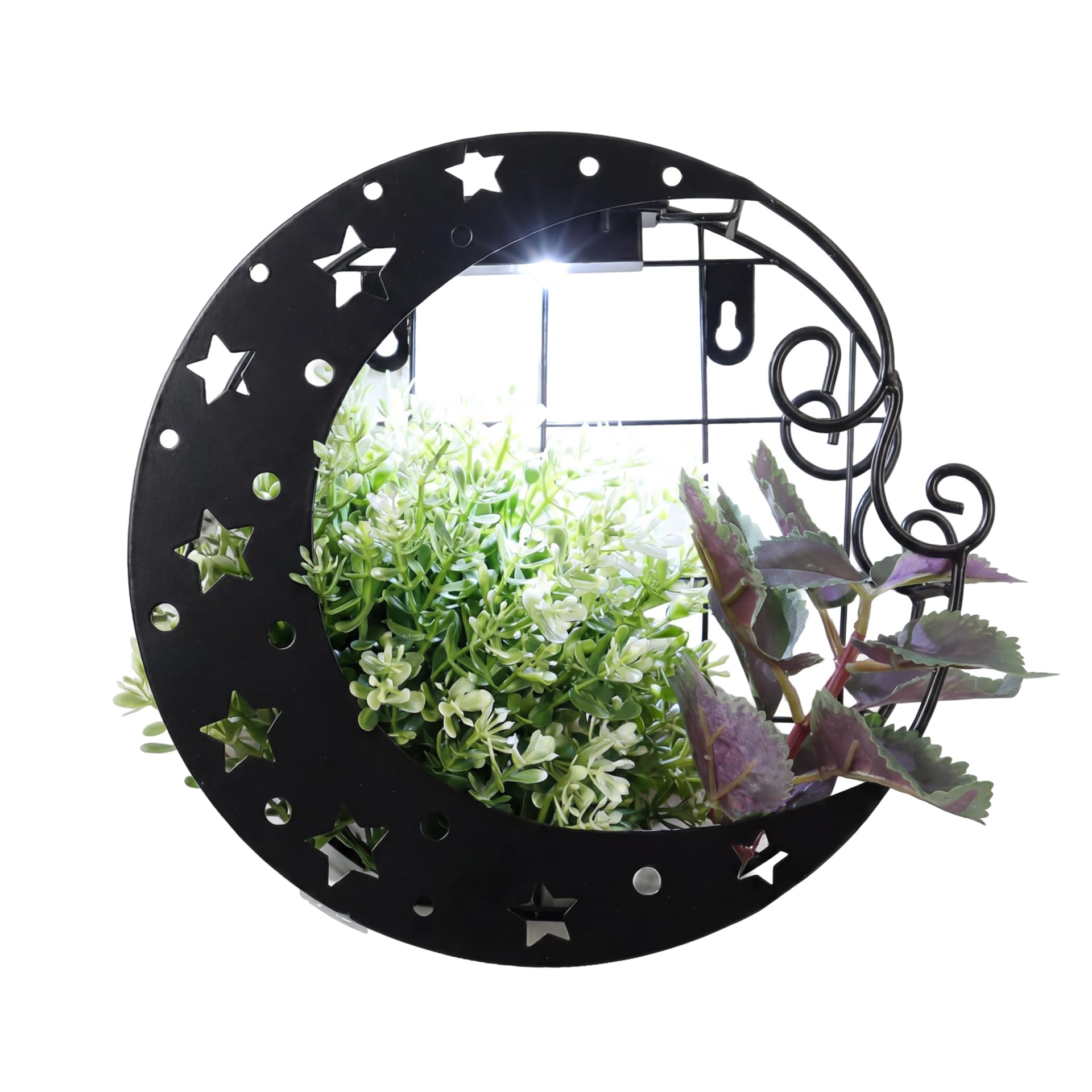 Gardenwize Black - Solar Moon Wall Planter Outdoor, Crescent Wall Mounted Planter With Built-In Solar Light, Decorative Vertical Wall Flower Pot, Waterproof Garden Wall Hanging