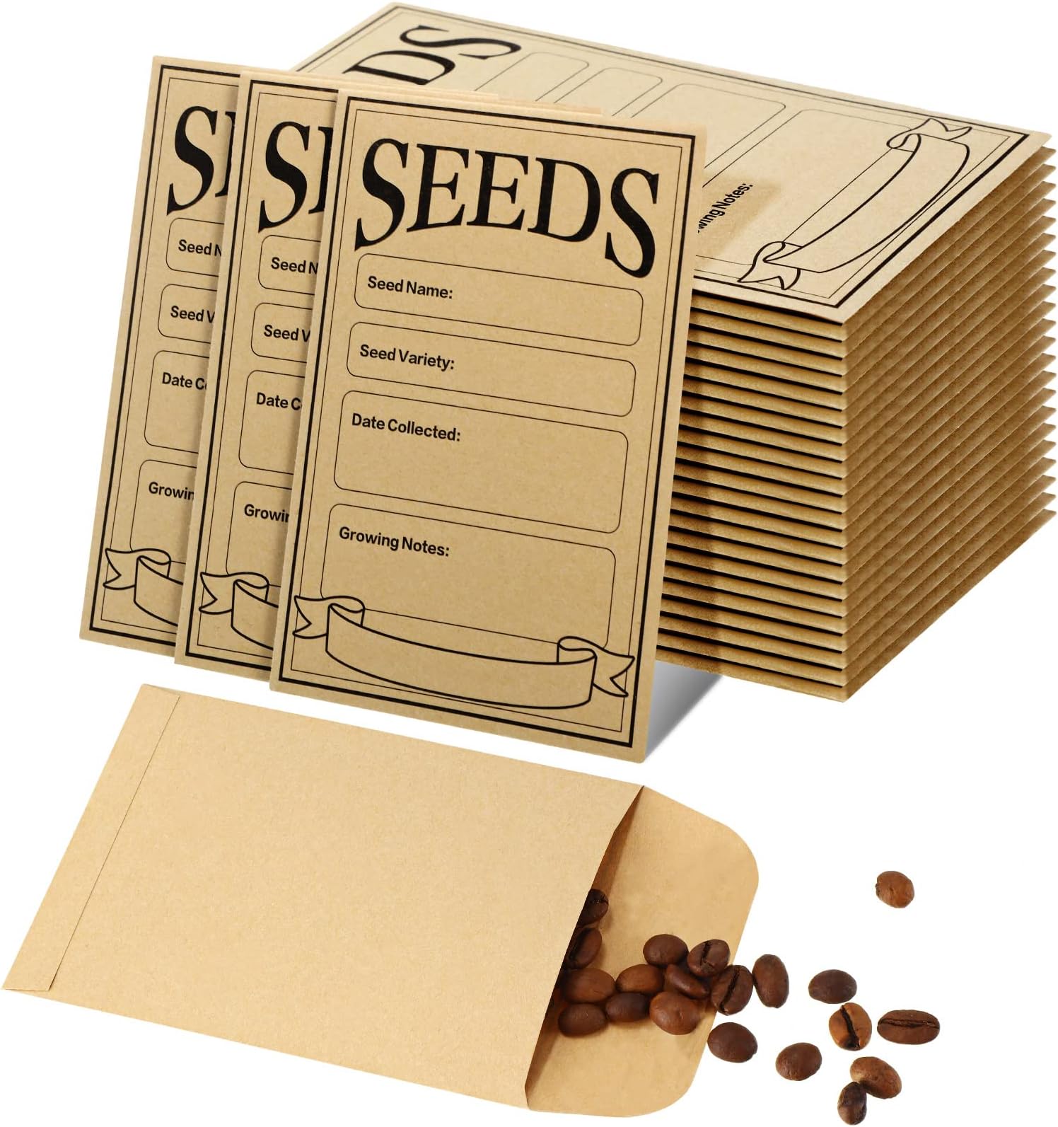 100 Pcs Seed Envelopes Resealable Self Sealing Seed Envelope Seed Packets 3.15 x 4.72 Inch Seed Saving Envelopes with Secure Tiny Envelopes, Seal Envelopes for Collection of Vegetable Seeds (Brown)