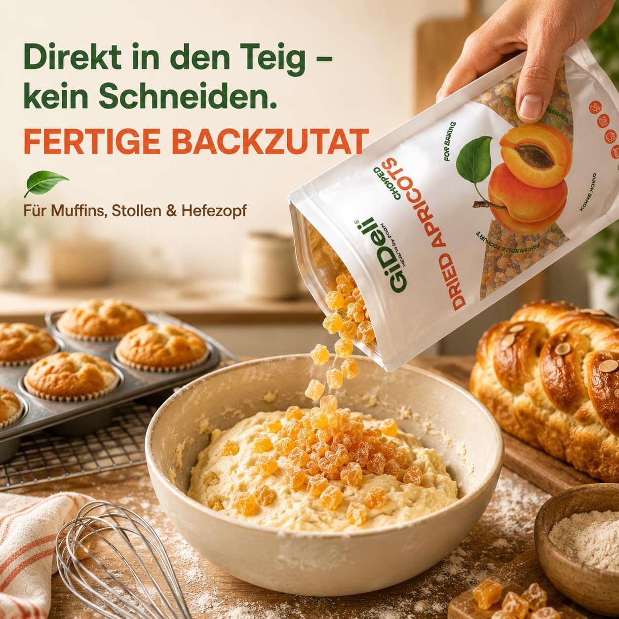 GiDeli Getrocknete Aprikosen 4X5kg Gewürfelt Ohne Zuckerzusatz Für Müsli | hoher Fruchtanteil, klebt nicht dank Reismehl, direkt einsatzbereit, ideal für Müsli, Joghurt und zum Backen
