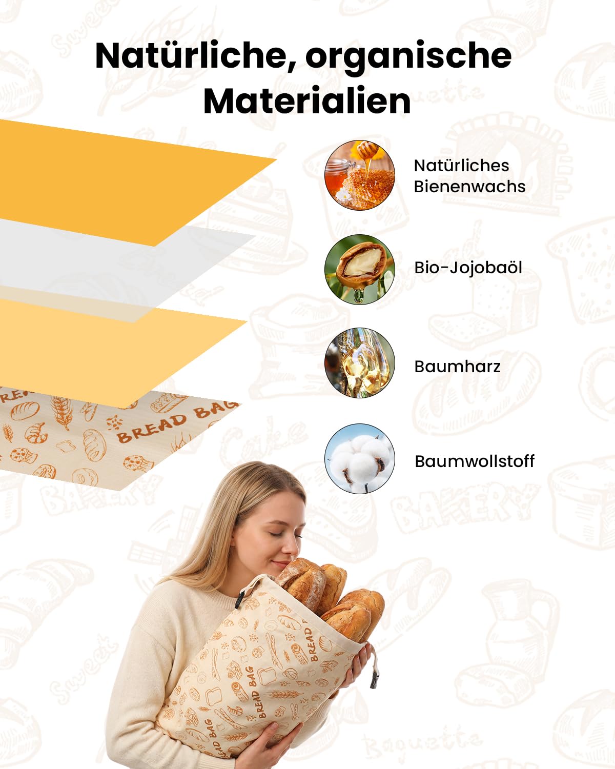 GEEKHOM Bienenwachs Brotbeutel 2 Stück Brotbeutel Leinen Wiederverwendbar für Sauerteig mit Reißverschluss 33×43 cm zur längeren Frischehaltung Waschbar
