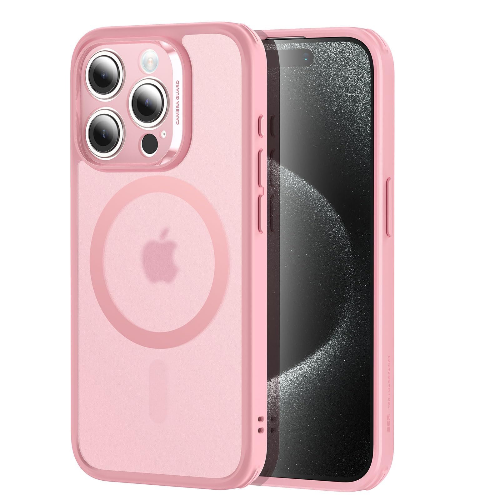 ESR Set di Cover per iPhone 15 Pro (5 in 1), Custodia opaca con protezione dello schermo e delle lenti della fotocamera, Compatibile con MagSafe, Protezione di livello militare, Serie Classic,rosa