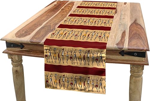 Ambesonne Camino de mesa africano, pueblos indígenas nativos, diferentes poses, cultura, fronteras, comedor, decoración de fiesta para el hogar,