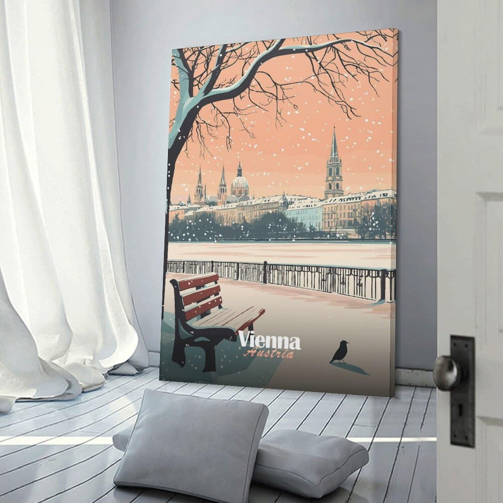 Junmoney Snowy Vienna Cityscape Wall Art Print 12x18inch(30x45cm), for Corridors, Hallways Or Apartment Entries, Wall Decor to Refresh Empty Corners