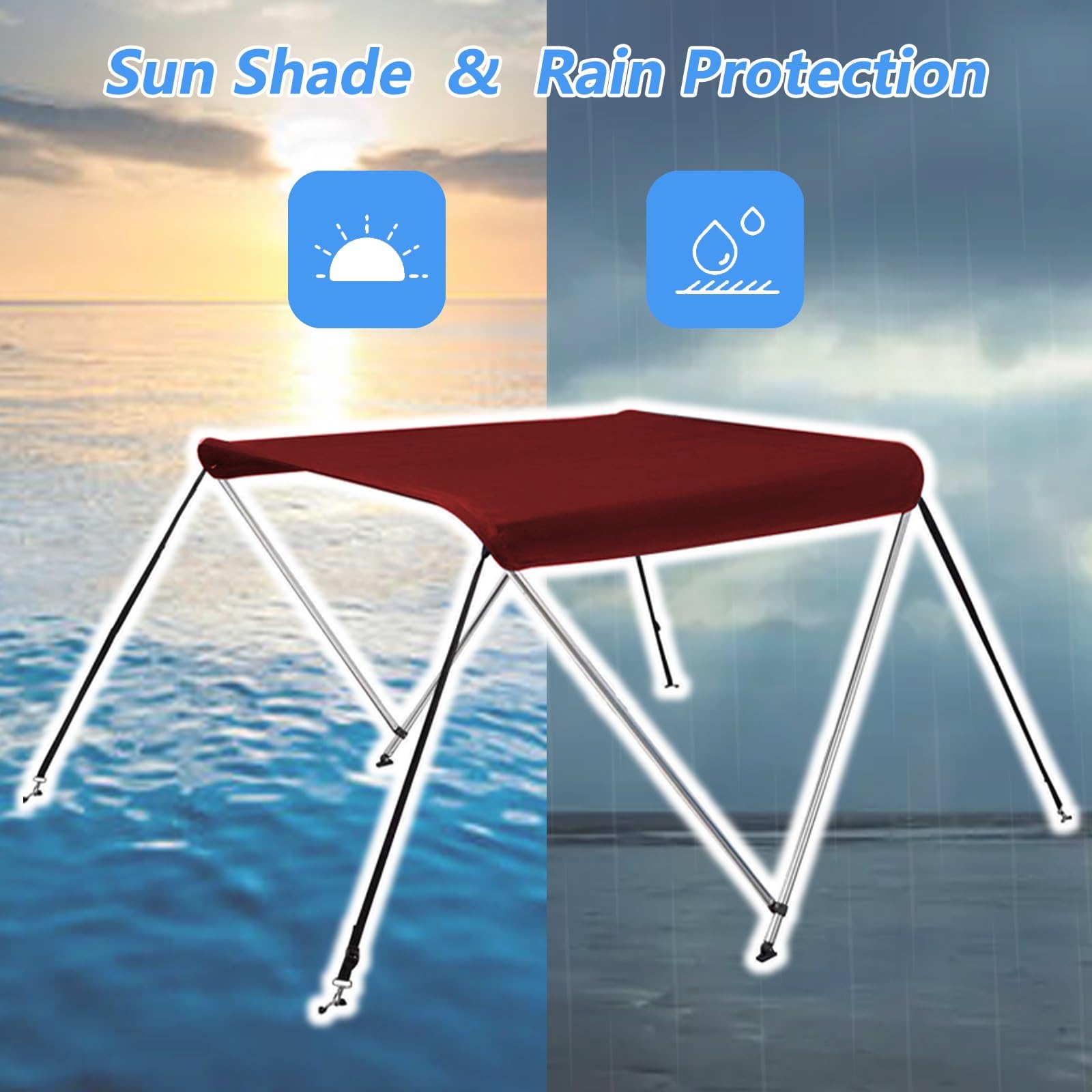 Tendalino per Barca, Bimini Top per Barca, Elevata Stabilità, Impermeabile E Parasole, Adatto per Imbarcazioni con Scafo Rigido(110-130cm/43.3-51.2in)