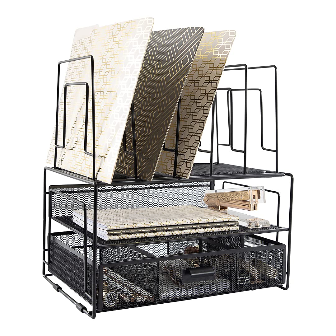Blu Monaco Desk Organizer with File Sorters and Drawer - Black