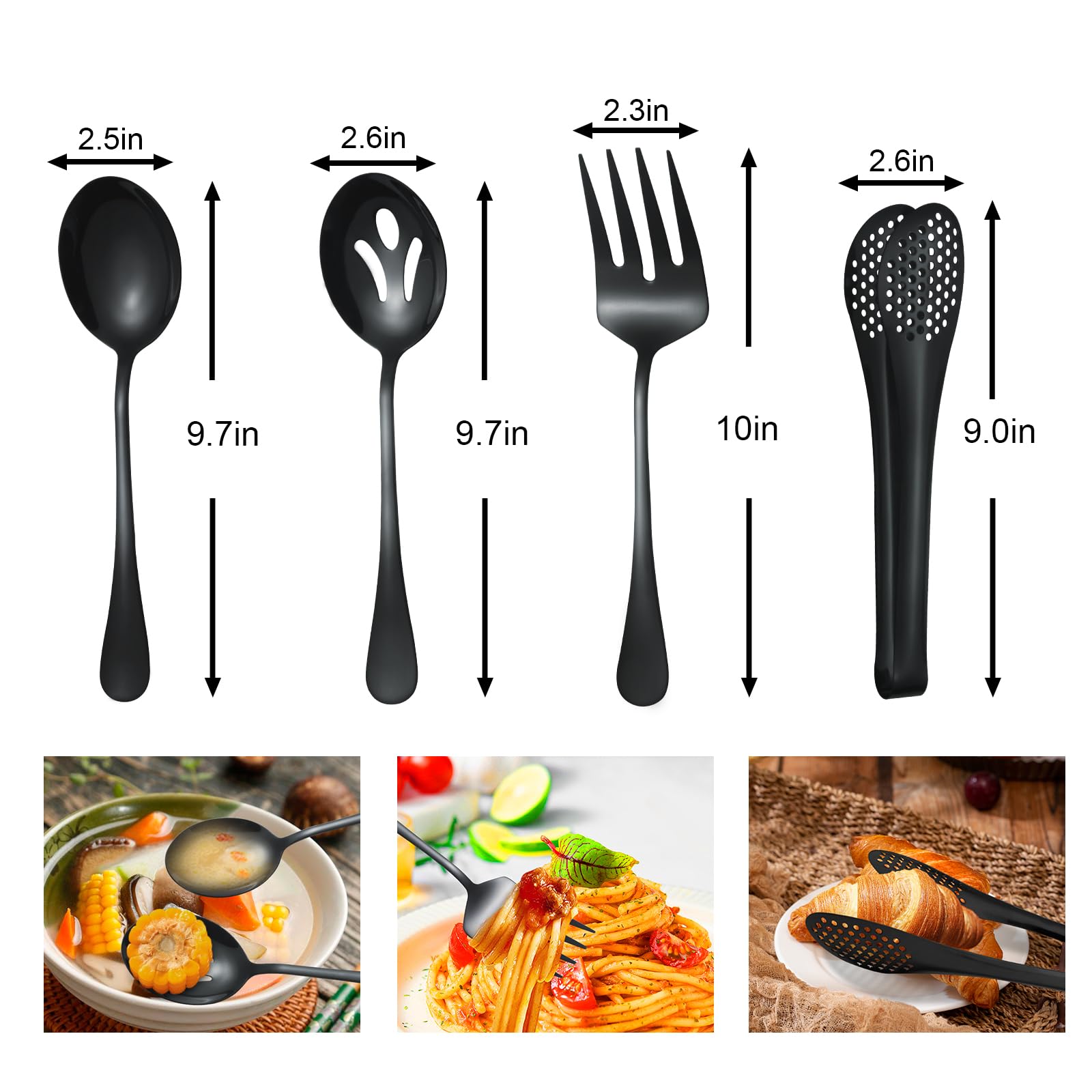 Utensilios grandes para servir, juego de 12 piezas de acero inoxidable con cucharas de servir, tenedor, pinzas para servir, juego de utensilios de servir pulidos para fiestas de bufé en casa, apto