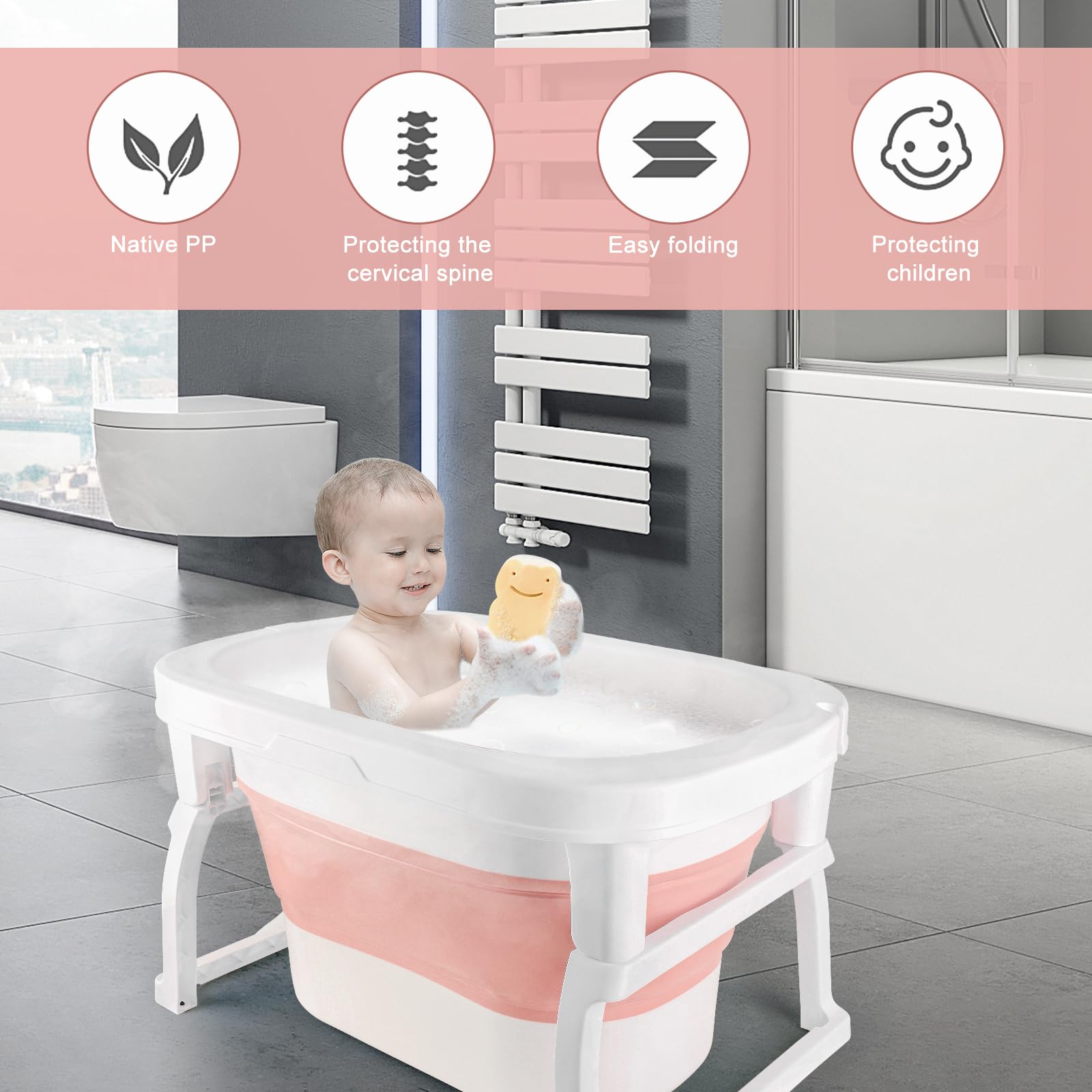 Bañera Plegable Para Bebé Con Taburete En Interior, Baño Bebé Apto Para Bebés De Todas Las Edades, Fácil De Bañar Y Sin Peligro Para Bebés