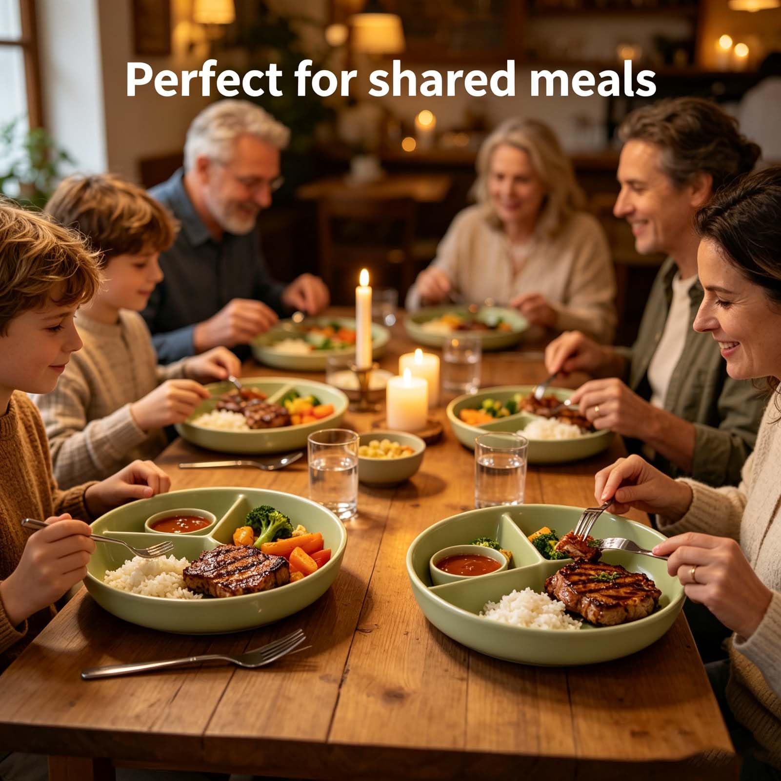 Keramik Teller 3 Fächer, Abteilteller Für Speisen, Geteilte Servierplatte, Dreiteilige Mahlzeitenteller Für Reis, Beilagen, Gemüse, Fleisch, Meal Prep, Familienessen