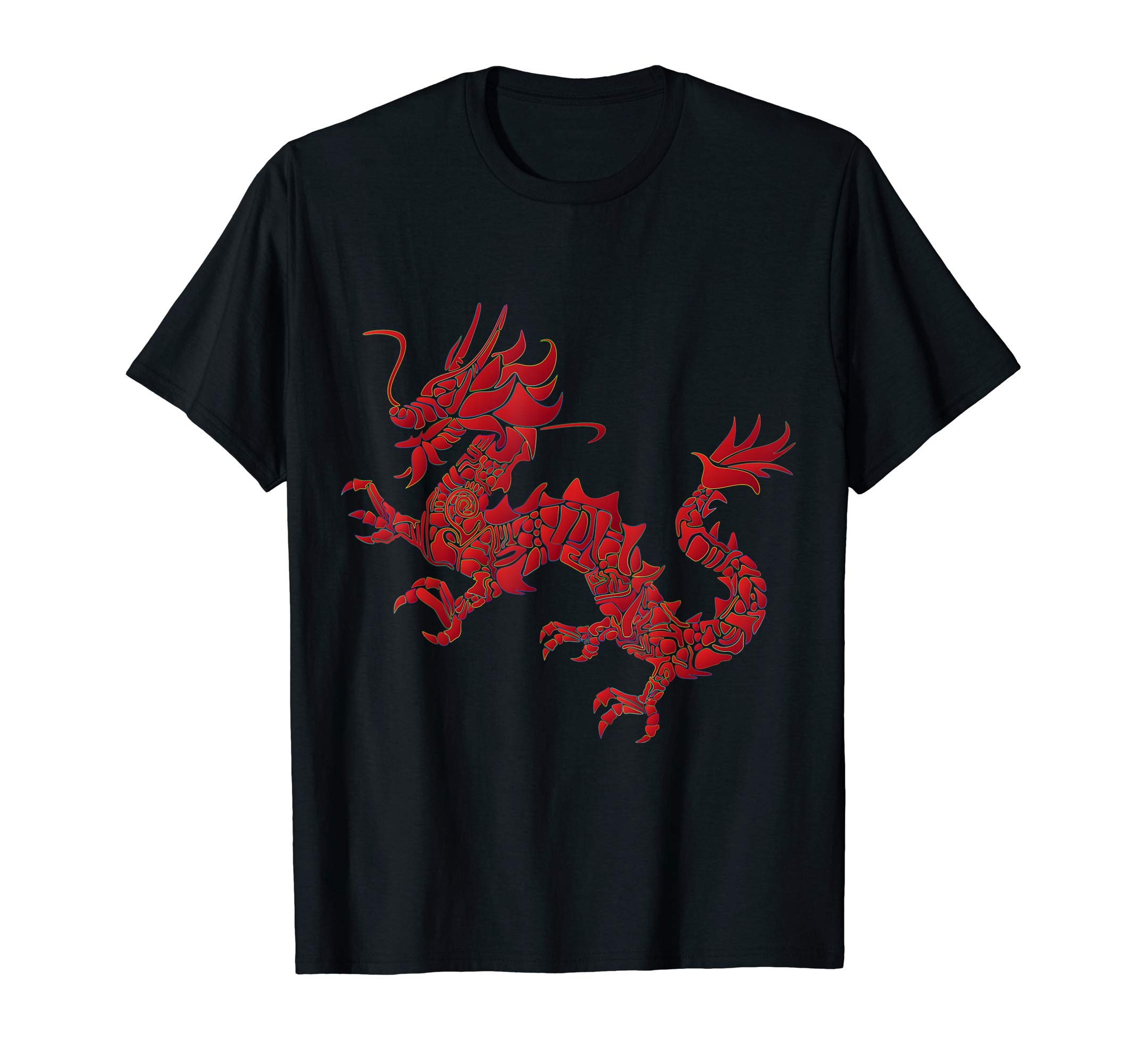 Red Chinese Firedrake T-Shirt Dragon Print Art Wear T-Shirt