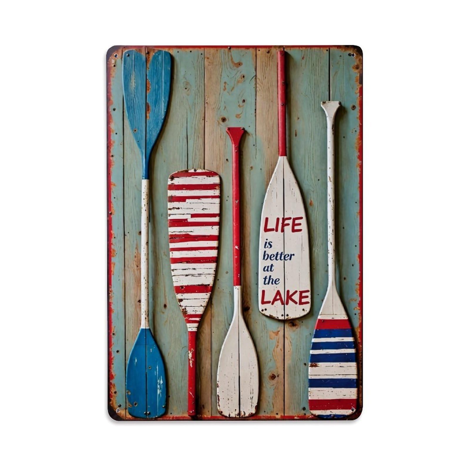 Life Is Better At Lake Vintage Tin Sign Retro Metal Wall Decor Metal Poster, Home Bar Garage Farmhouse Cafe Wall Art Decoration 8x12Inches