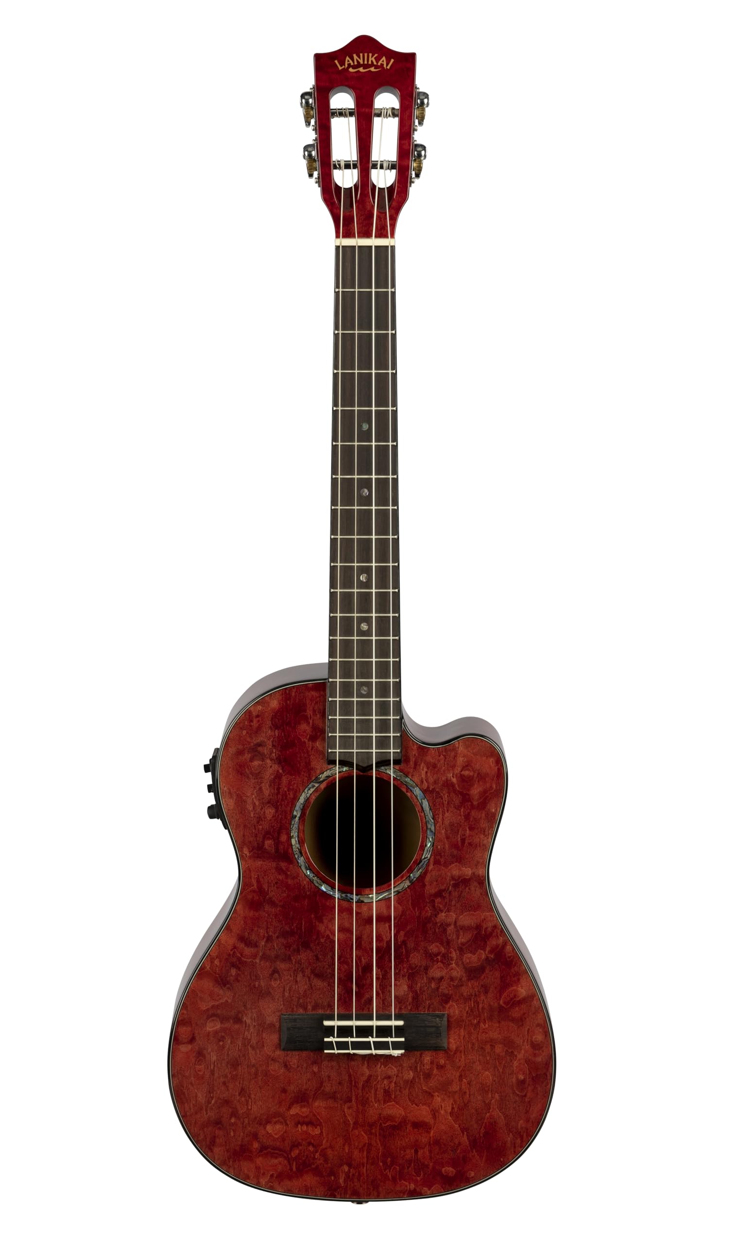 Lanikai QM-RDCEB - Ukulele baritono con custodia in schiuma trapuntata color acero rosso