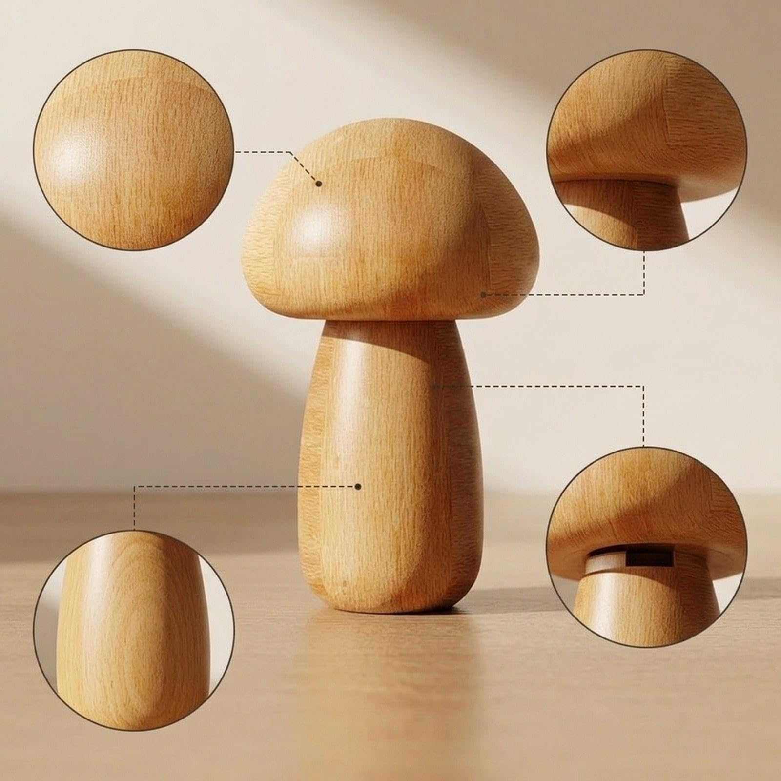 Pilzförmige Holzlampe, Berührungsschalter, Wiederaufladbar, LED Nachtlicht, Nachttischlampe, Schreibtischlampe, Tragbar, Speicherfunktion, Geeignet Fü, Holzfarbe