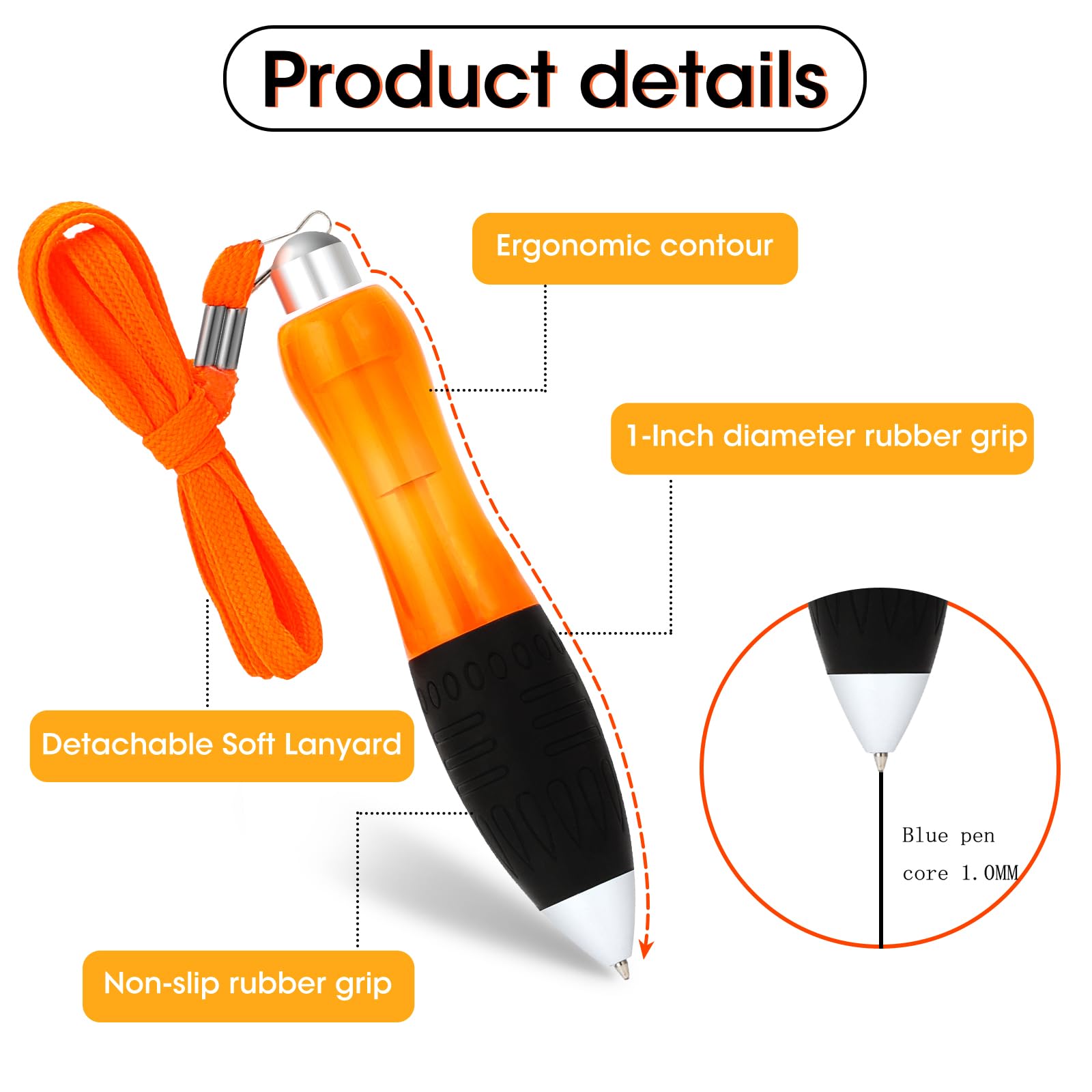 Guouet Super Big Wide Body Ballpoint Pens, Retractable PensFat Ballpoint Pens with Hanging Rope Large Wide Grip - Image 2