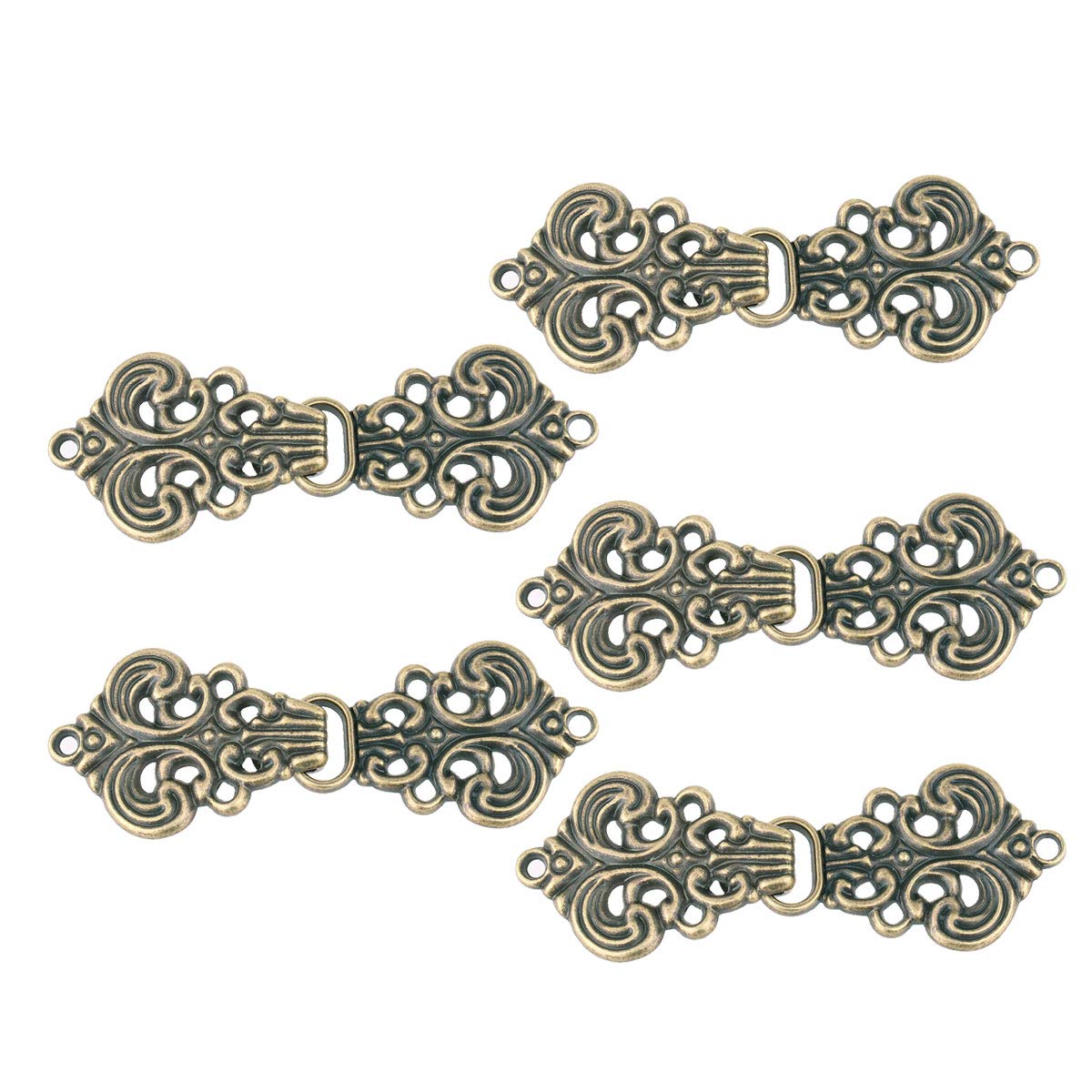 CHICTRY 5 Pairs Retro Cape or Cloak Clasp Chrysanthemum Flowers Design Decorative Sew On Hooks and Eyes Cardigan Clip Fasteners Sweater Shawl Clip Fastener Bronze Type C