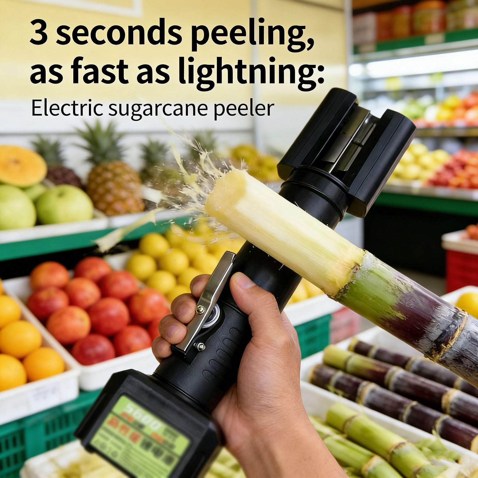 Pelapatate Elettrico per Canna da Zucchero, Sbucciatore Automatico per Canna da Zucchero, Pelatura Precisa in 3 Secondi, Nessun Danno alla Frutta, Motore in Rame Puro, 7500 Giri/min, per Cocco