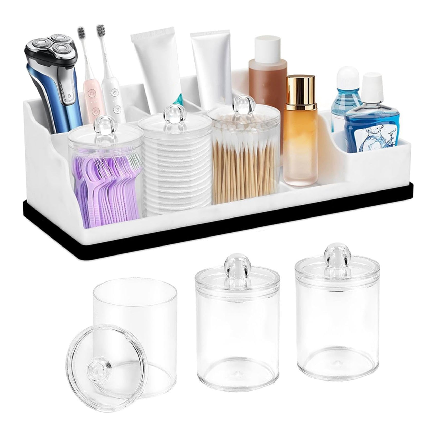 Aundhegrtt Bathroom Countertop Organizer with 3PCS Qtip Holder, Silicone Toothbrush Holders for Bathrooms Counter