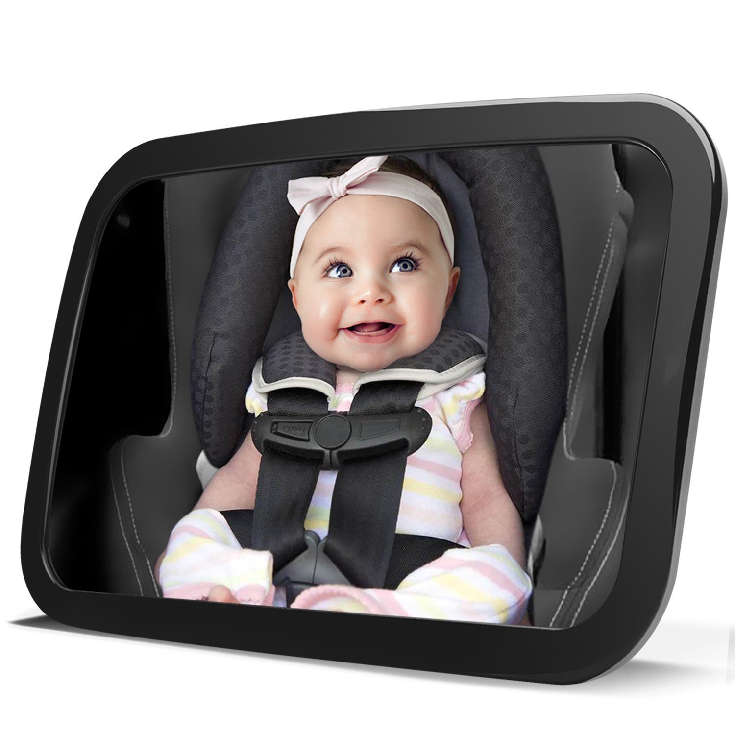 Safety Baby Car Mirror for Back Seat, Updated Large and Stable Rear Facing Car Seat Baby in-Sight Shatterproof Mirror with Cloth, Adjustable Double Strip, 11.8 Inch Long
