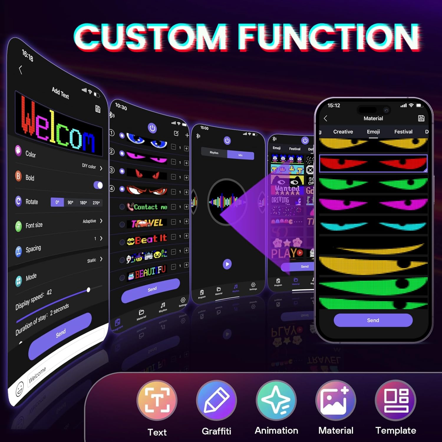 Rayhome Synchronize Multiple Devil Eyes Light for Truck, 23''x5'' Full Color LED Eyes for Truck Windshield, Programmable LED Display for Car, Scrolling Led Light Sign for Car Window