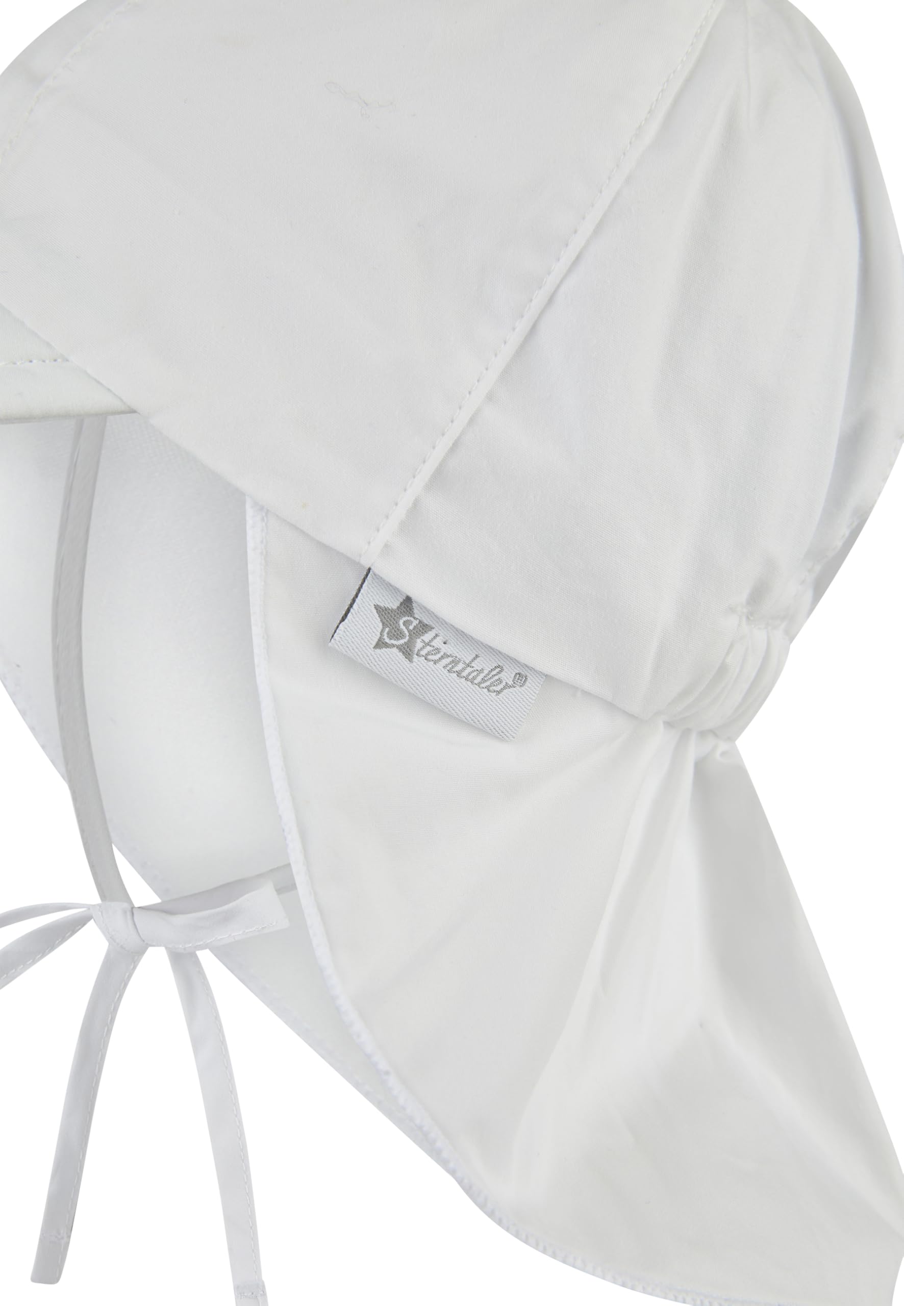 Sterntaler Unisex dziecięca czapka z daszkiem z ochroną karku, z tasiemkami do wiązania i wkładanymi nausznikami, kapelusz przeciwsłoneczny, biały, Rozmiar uniwersalny