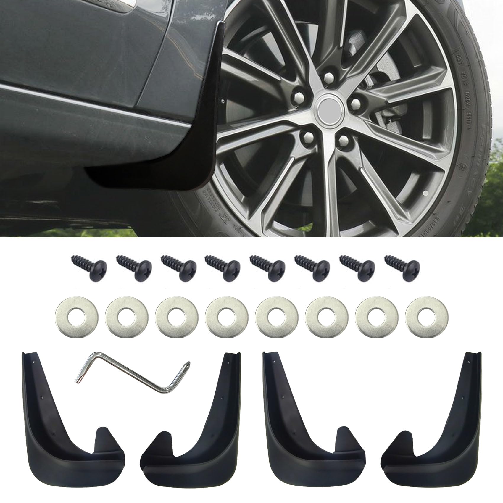 4PCS Car Mud Flaps, Mud Guards, No Drilling Mudguards Mudflaps with Hardware Kits, Automotive Exterior Accessories Universal Front & Rear Wheel Splash Guard for Protecting Car Body