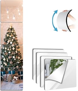 BQRIS Unbreakable Shatterproof Full Length Mirror - 4x 10x10in Acrylic Kids Wall Tiles, Self-Adhesive Plexiglass for Bedroom & Gym