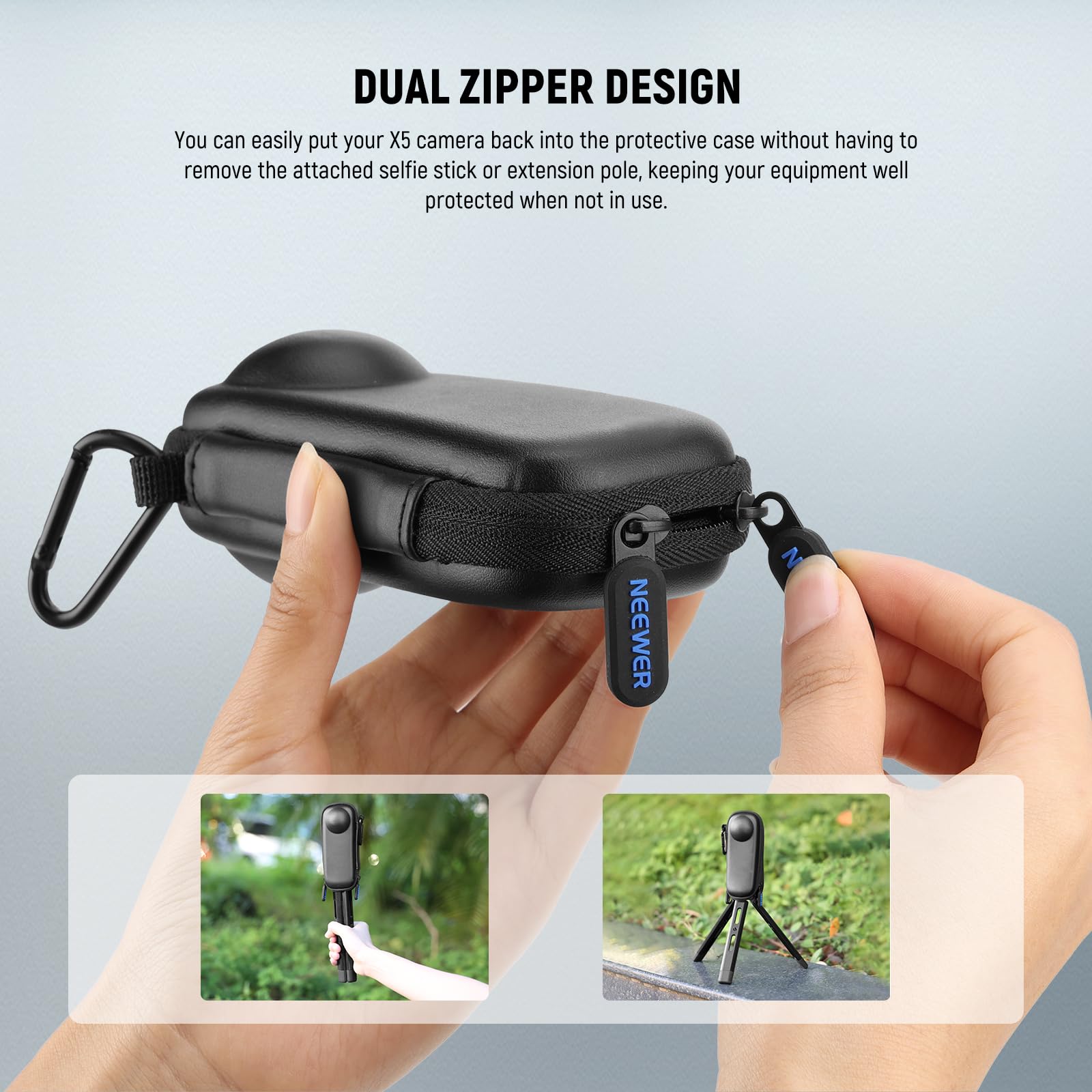 NEEWER BASICS Case da Trasporto Compatibile con Insta 360 X5, Piccola Custodia Protettiva Rigida da Viaggio Portatile con Moschettone, Accessori per Action Camera Compatibile con Insta360 X5, PB032