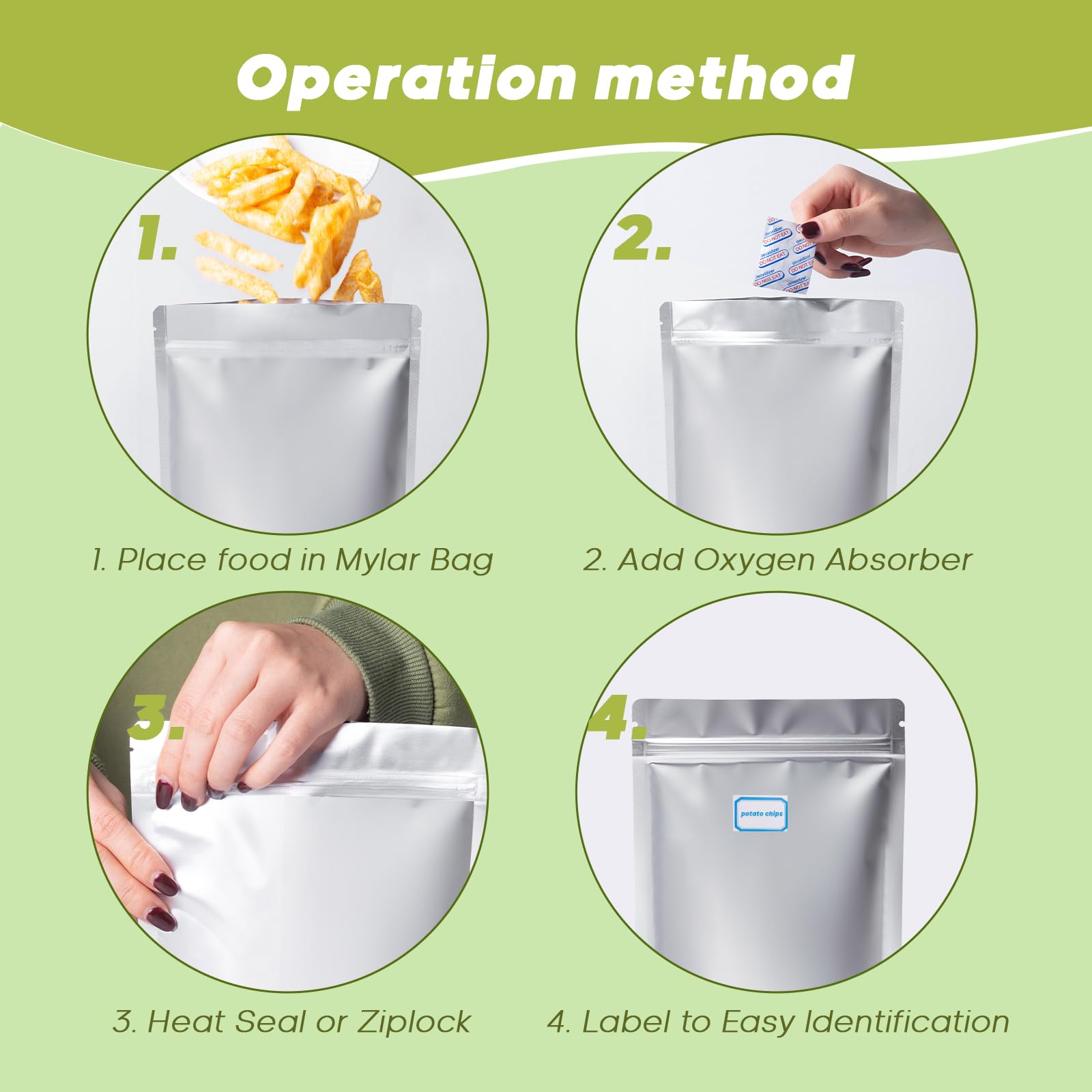 60 bolsas de Mylar de 1 cuarto de galón para almacenamiento de alimentos, Mindeeryy de 7 x 10 pulgadas con cremallera resellable para bolsas de almacenamiento grandes de Mylar, extragruesas de 10 mil