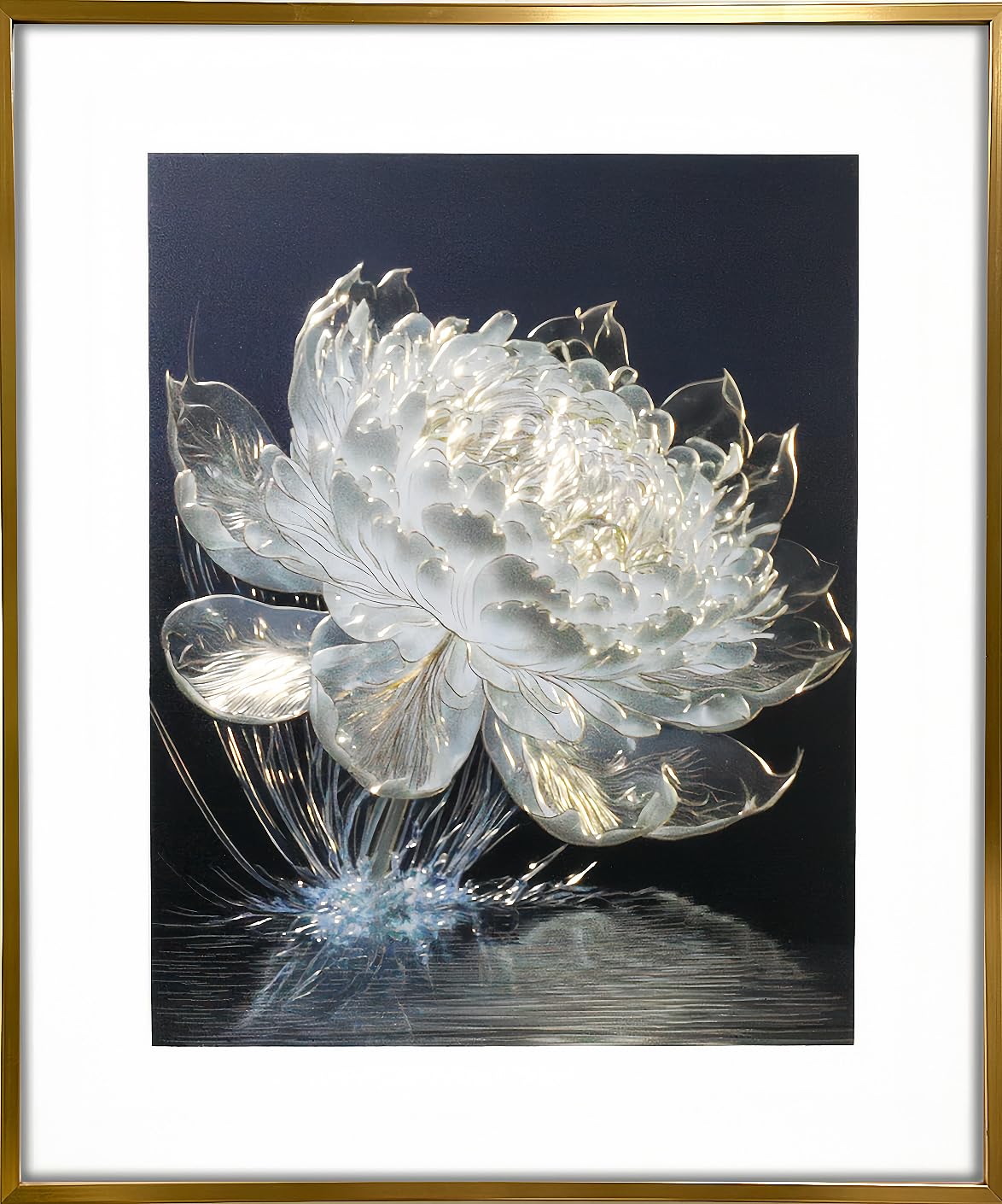 White and Gold Lotus Framed Wall Art Zen Inspired Minimalist Bathroom Spa Yoga Spiritual Meditation Artwork Gold Frame 16x14 Inches Calming Gift for Women