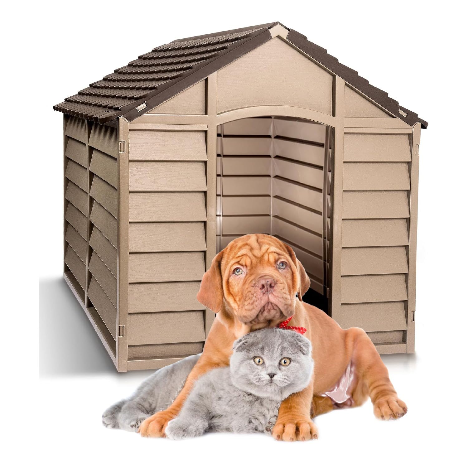 Crisalide® - PawsPalace - Caseta para mascotas, 2 tamaños, fácil de lavar, de resina de PVC, fácil de montar, súper resistencias, talla mediana/grande, cama para exteriores (grande)
