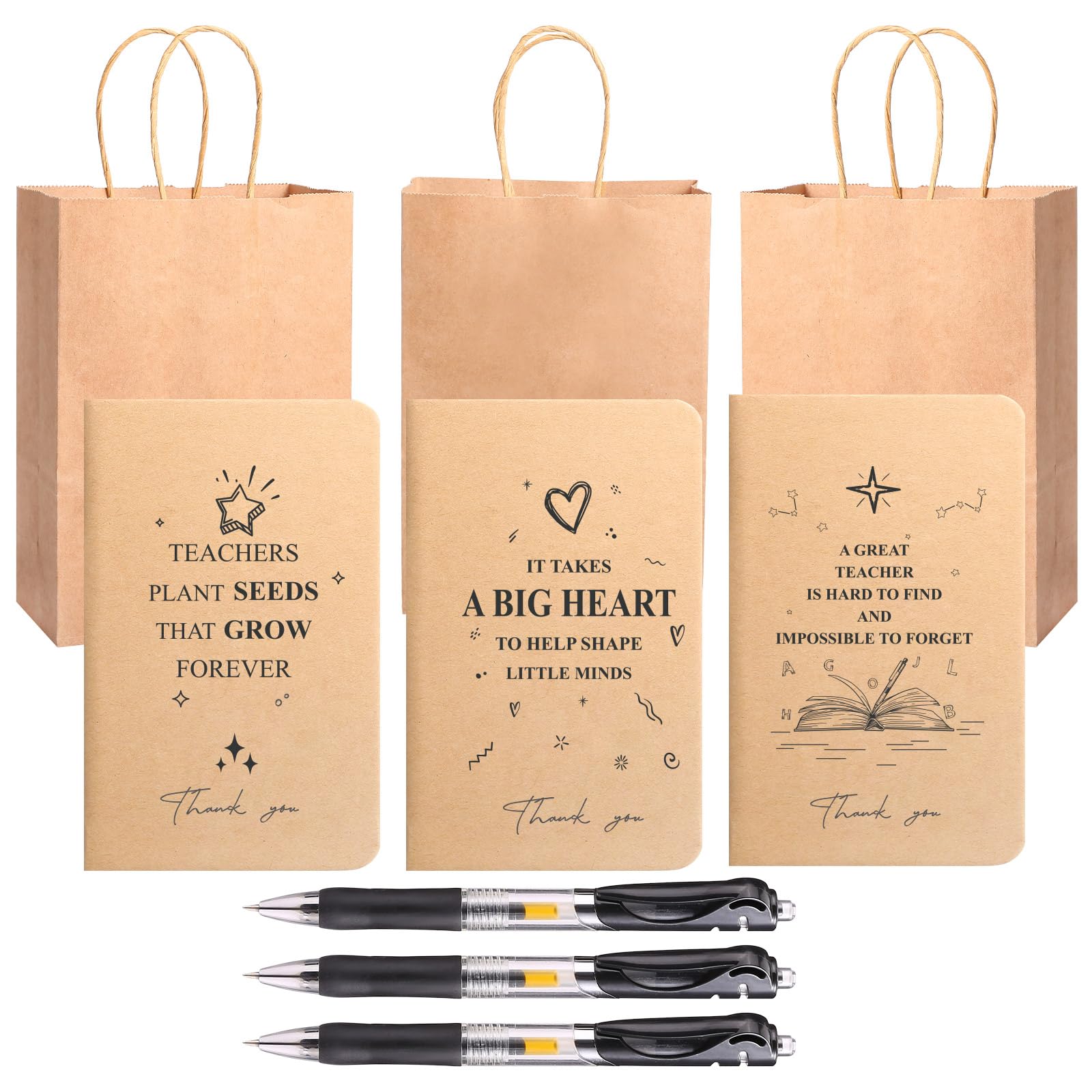 Naler Thank You Teacher Gifts 3 Sets Notebook and Pen Set with Gift Bags