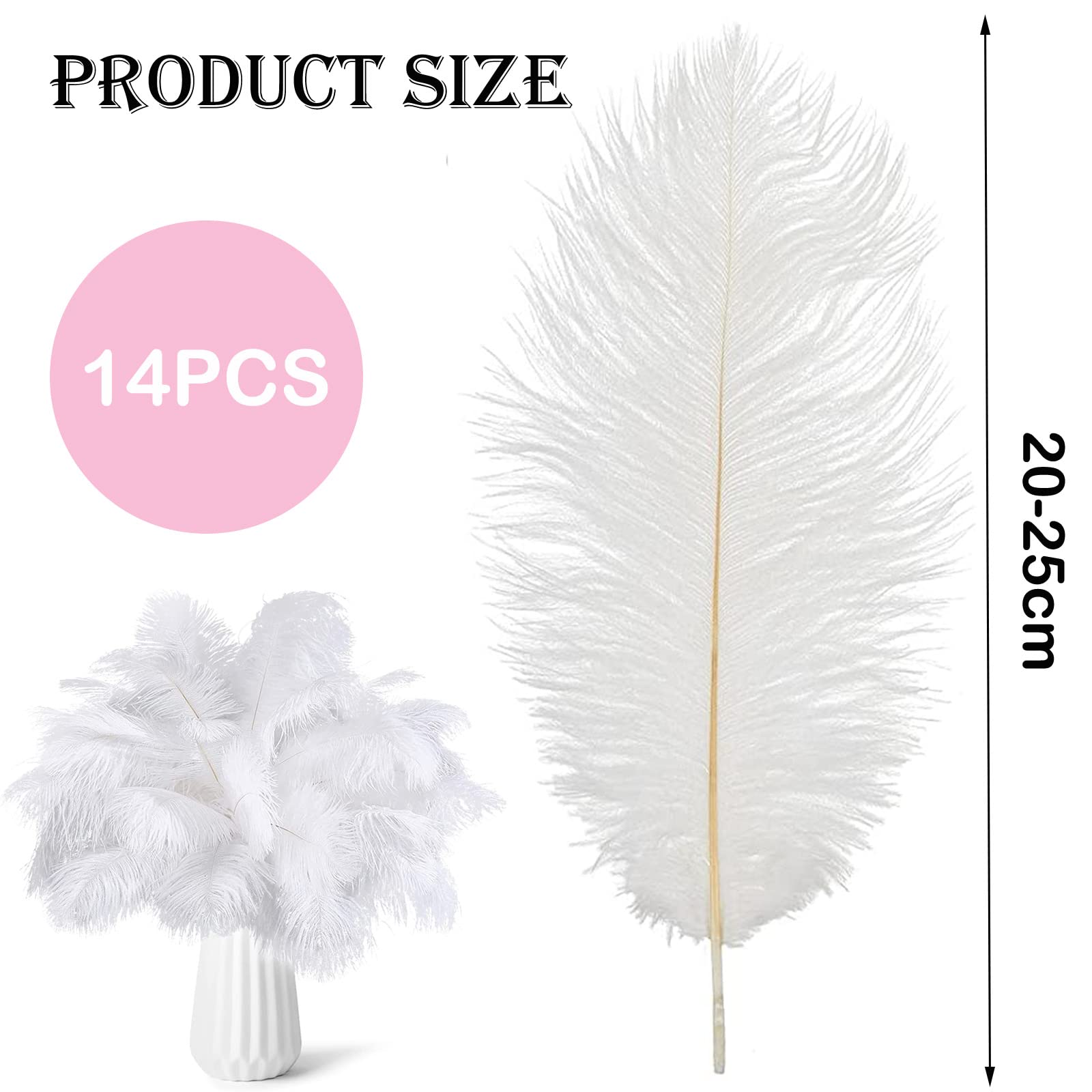 Ostrich Feathers,14pcs White Ostrich Feathers,Natural Ostrich Feathers,8-10in(20-25cm) Large White Feathers,White Feathers for Crafts,for DIY Craft Art Design Home Wedding Table Decoration - Image 2