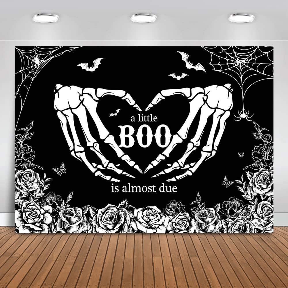 Mocsicka Halloween Baby Shower Backdrop Gothic Skeleton Love Hands Baby Shower Background A Little Boo is Almost Due Party Decorations Banner Photo