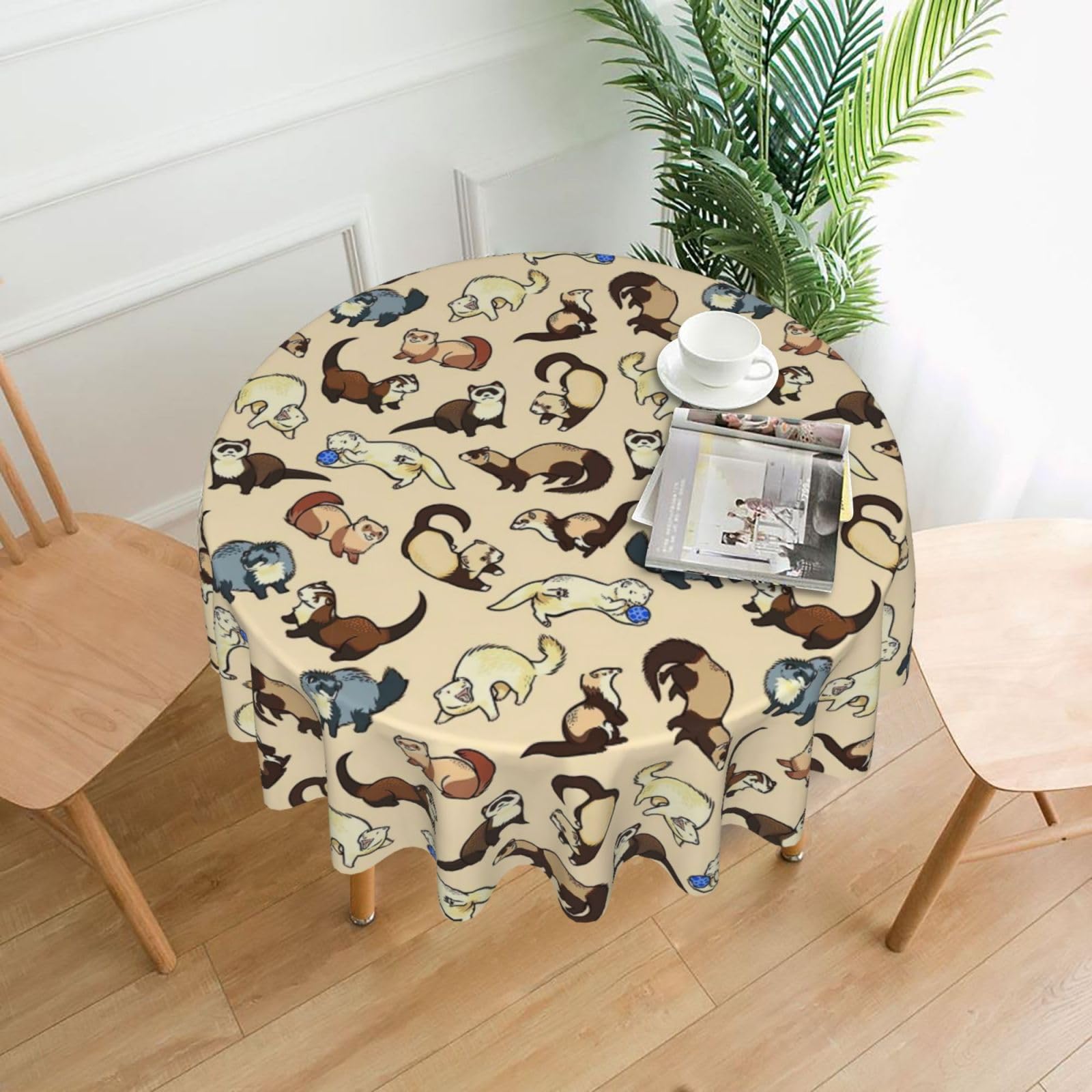 Nappe ronde furet poilu imprimée durable pour table de mariage et camping