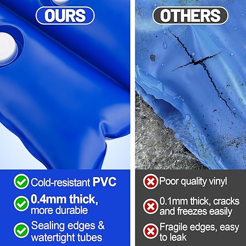 Miniatura 9 de Paquete de 3 tubos de agua de invierno de doble cámara de 8 pies de grosor para cubiertas de piscina, bolsas de agua de PVC resistentes de 0.016 in