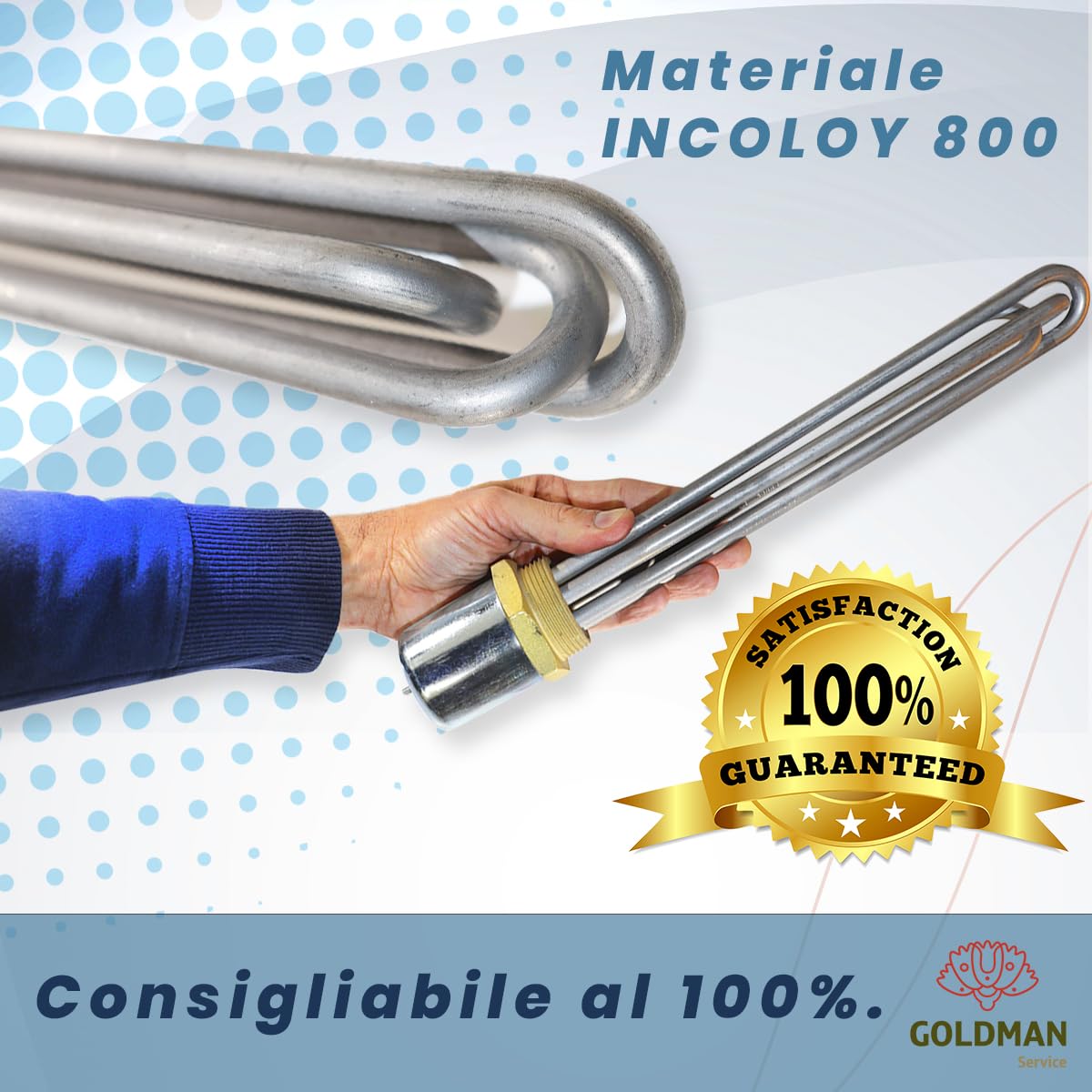 GOLDMAN SERVICE Resistenza all'immersione | Potenza: 6000 W (230/380 V) | Sistema metrico: 1 ½ Pollice + Guarnizione | Serbatoio sostitutivo Termico Elettrico Industriale
