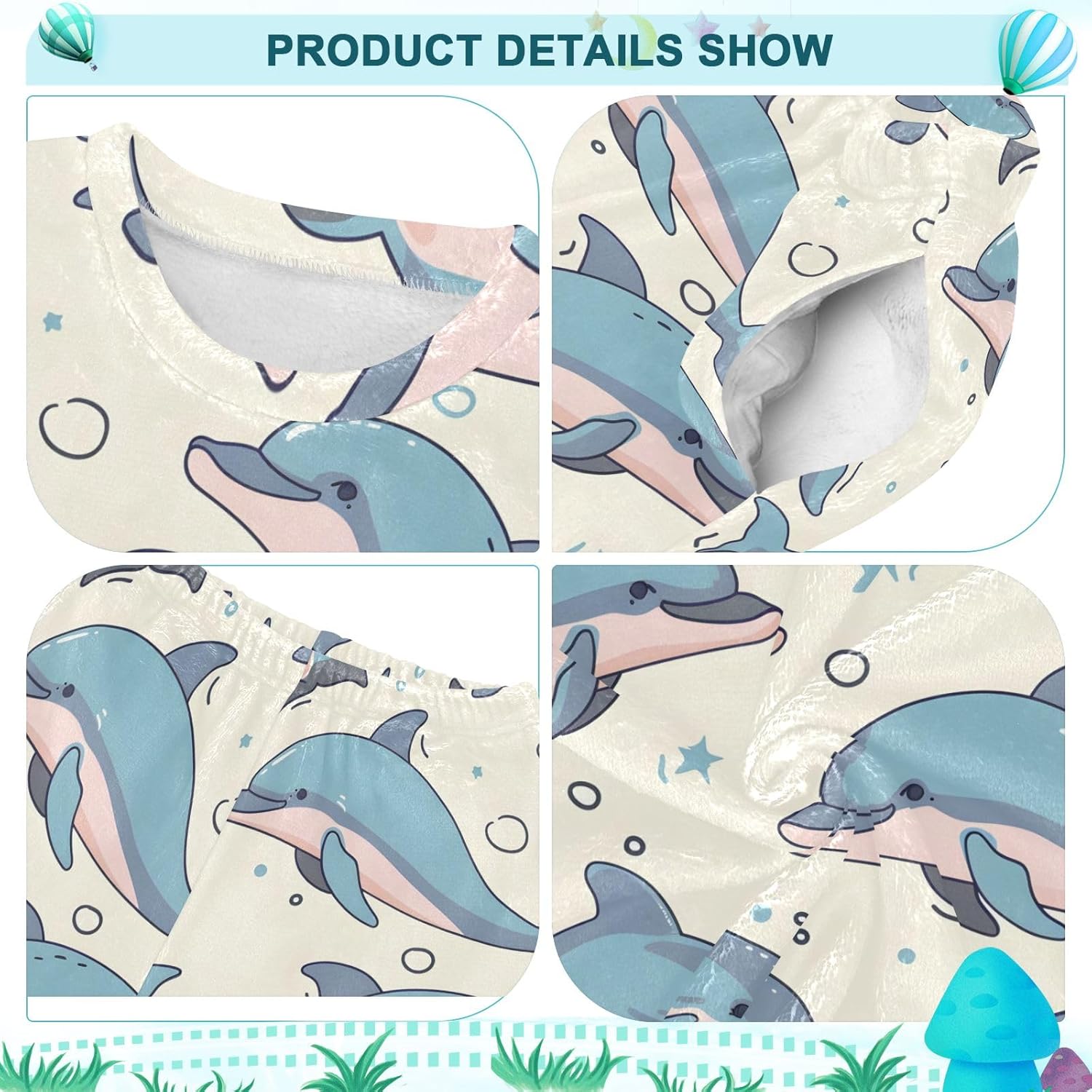 Kids Flannel Sets Dolphin Star Bubbles Warm Plush Relaxed Clothing for Boys and Girls