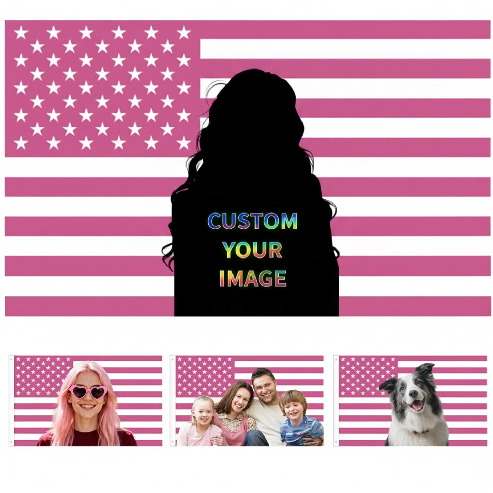 Custom Flag, Personalised Flags Banner with Your Photo/Logo/Text, Make Your Own Flag with Text Logo Photo, Personalised UK/US Pink Flag Customizable flag DIY Birthdays, Wedding (Pink 1)