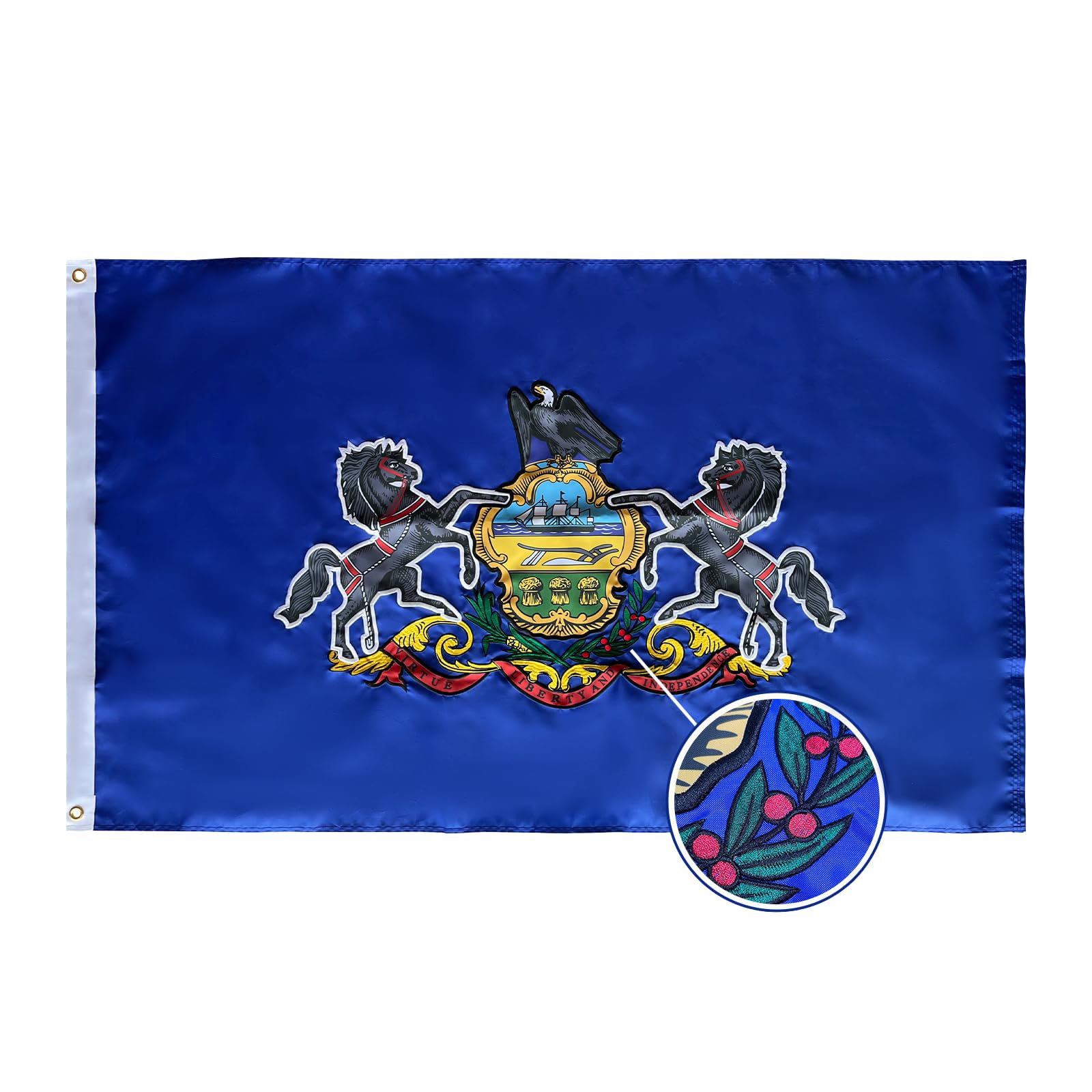 FLAGPARK Pennsylvania State Flag 3x5 Ft, Deluxe Embroidered Heavy Duty Nylon Durable PA Flags for Outside, Sewn Stripes and Brass Grommets, Indoor/Outdoor