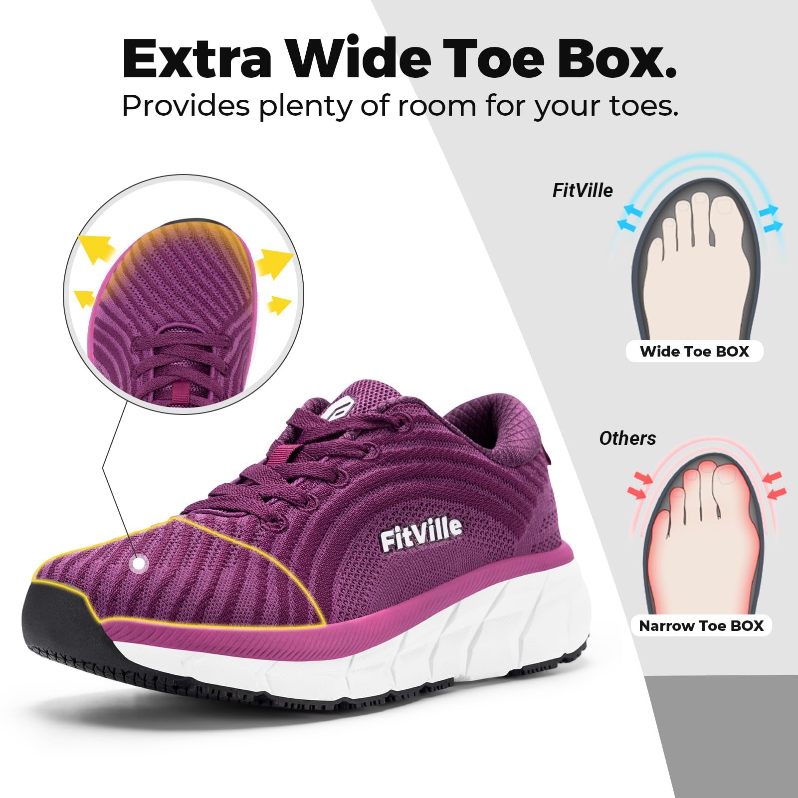 FitVille Scarpe Running Donna Pianta Larga Ginnastica Sneaker Leggere Wide Fit Traspiranti Passeggio