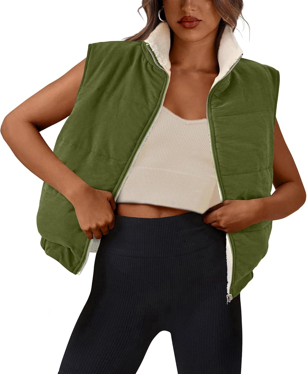 Womens Fleece Vest Jacket Casual Sleeveless Zip Up Reversible Sherpa Gilet Outerwear with Pockets Womens Fleece Vest Jacket Casual Sleeveless Zip Up Reversible Sherpa Gilet Outerwear with Pockets