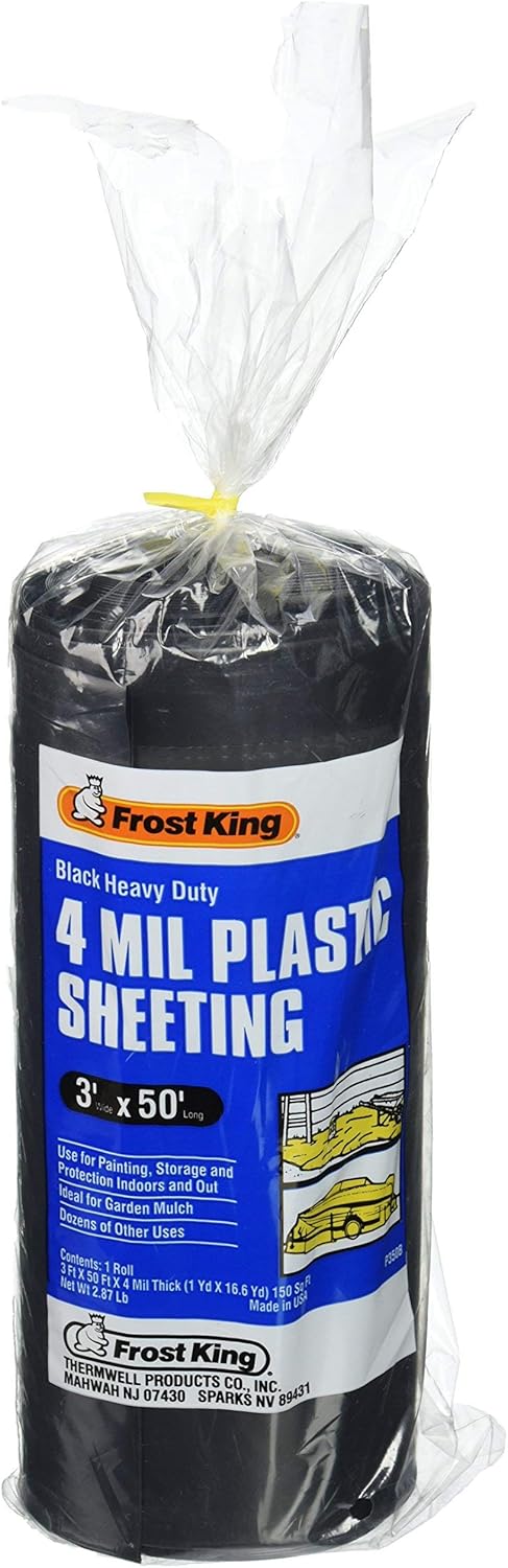 Frost King 350B Polyethylene Sheeting, 3ft. X 50 ft. x 4 mil, 3' x 50', Black - Weed Barrier Fabric - 